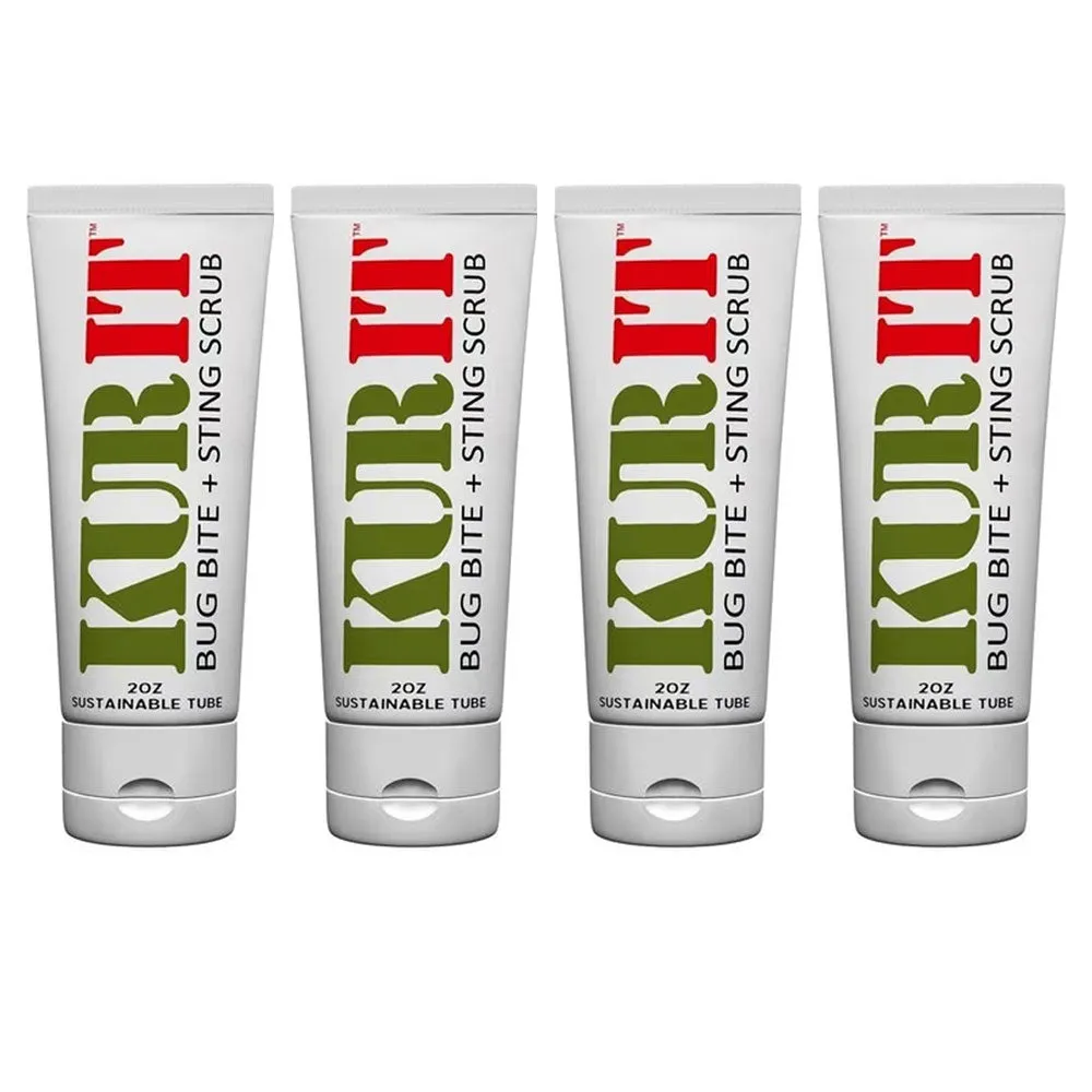 4 Kurit Bug Bite Sting Skin Relief Scrub Gel Chemical Free Natural First Aid 2oz
