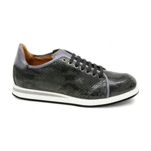 Ambrogio Men's Shoes Gray Snake-Print Leather Casual Sneakers (AMZ1007)