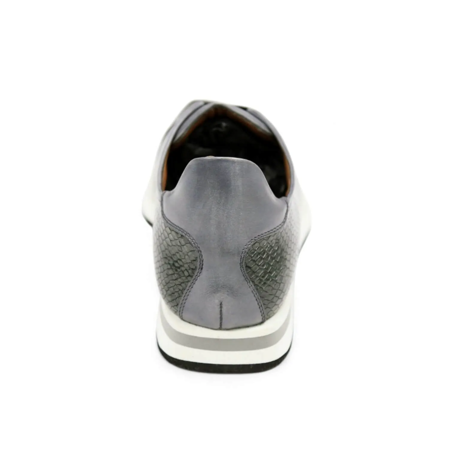 Ambrogio Men's Shoes Gray Snake-Print Leather Casual Sneakers (AMZ1007)