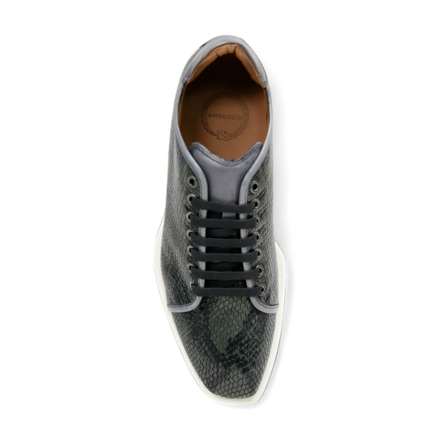 Ambrogio Men's Shoes Gray Snake-Print Leather Casual Sneakers (AMZ1007)