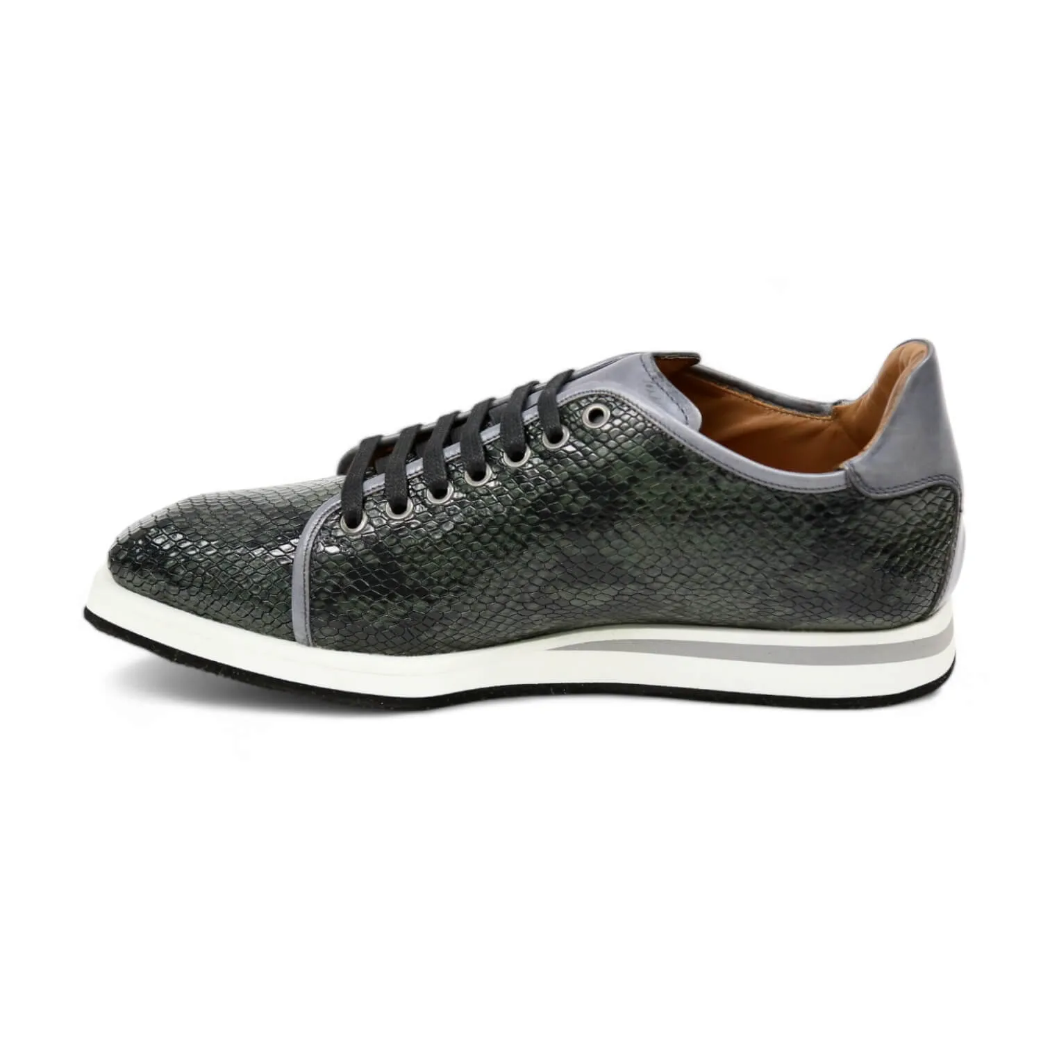 Ambrogio Men's Shoes Gray Snake-Print Leather Casual Sneakers (AMZ1007)
