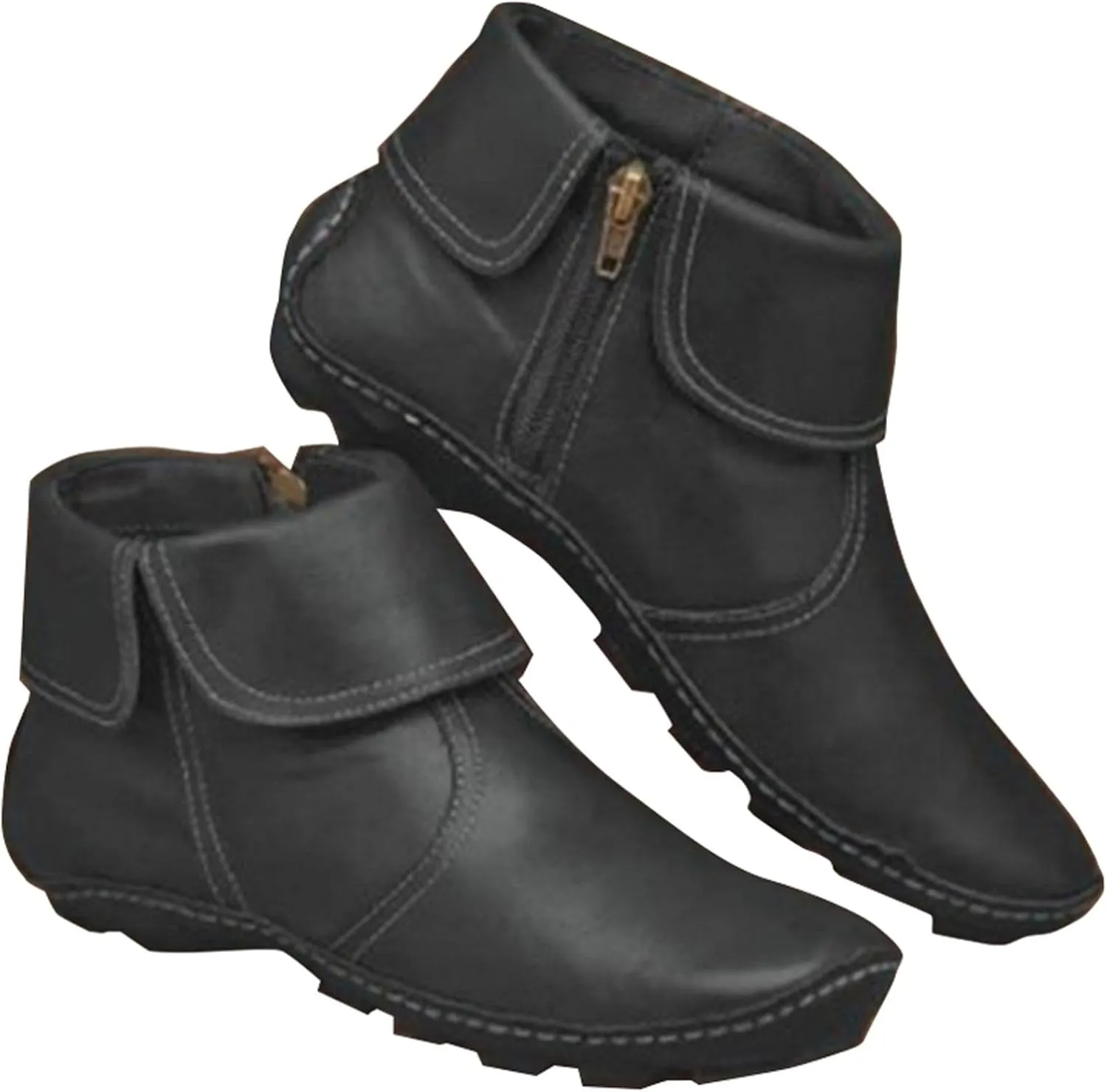 Ankle Boots for Women Black Booties No Heel Womens Hiking Boots Wide Width Work Boot Shoe Laces Men Soft Sole Fashion Slip on Pointed Toe Chunky Stacked Heel