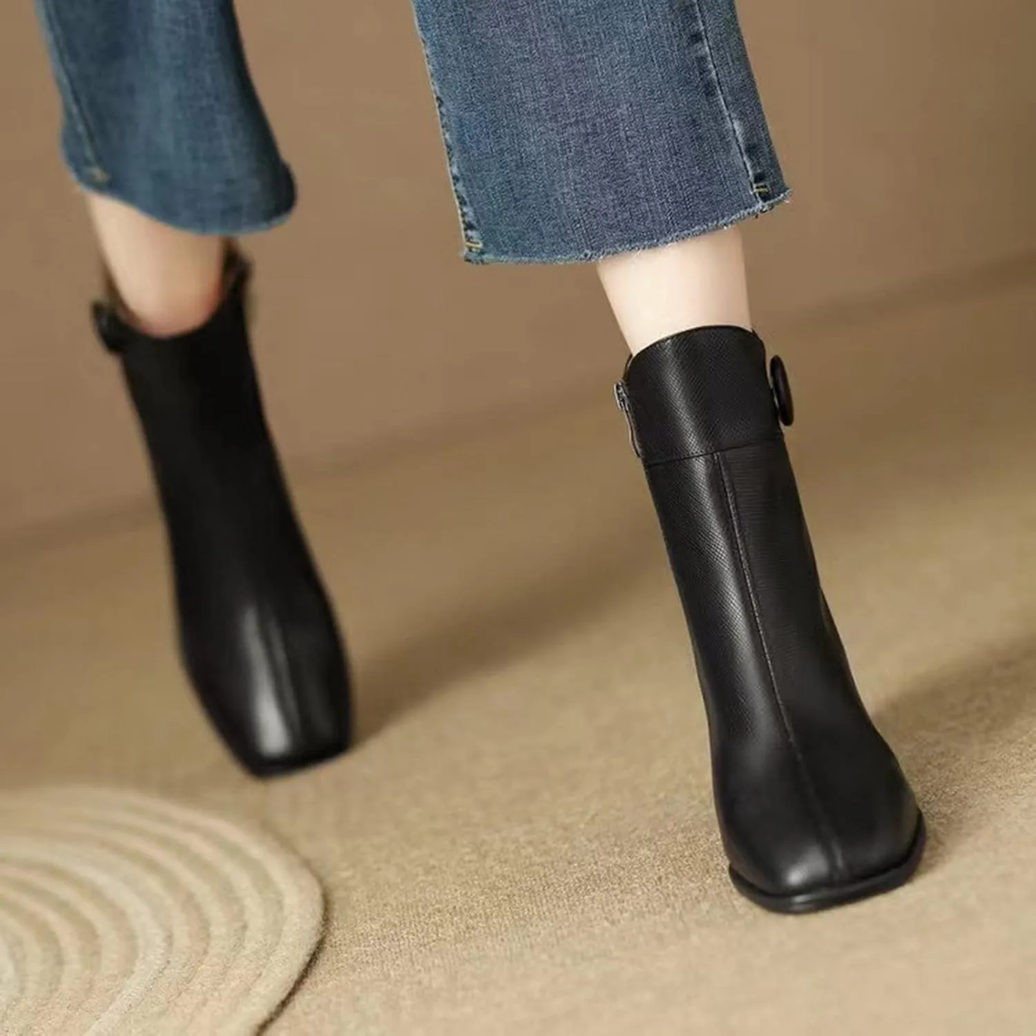 Ankle Boots for Women Womens Booties and Ankle Boot Flat Black Cowgirl Boots Round Toe Womens Bootie Low Heel Casual Round Head Side Zipper Pointd Toe Suede