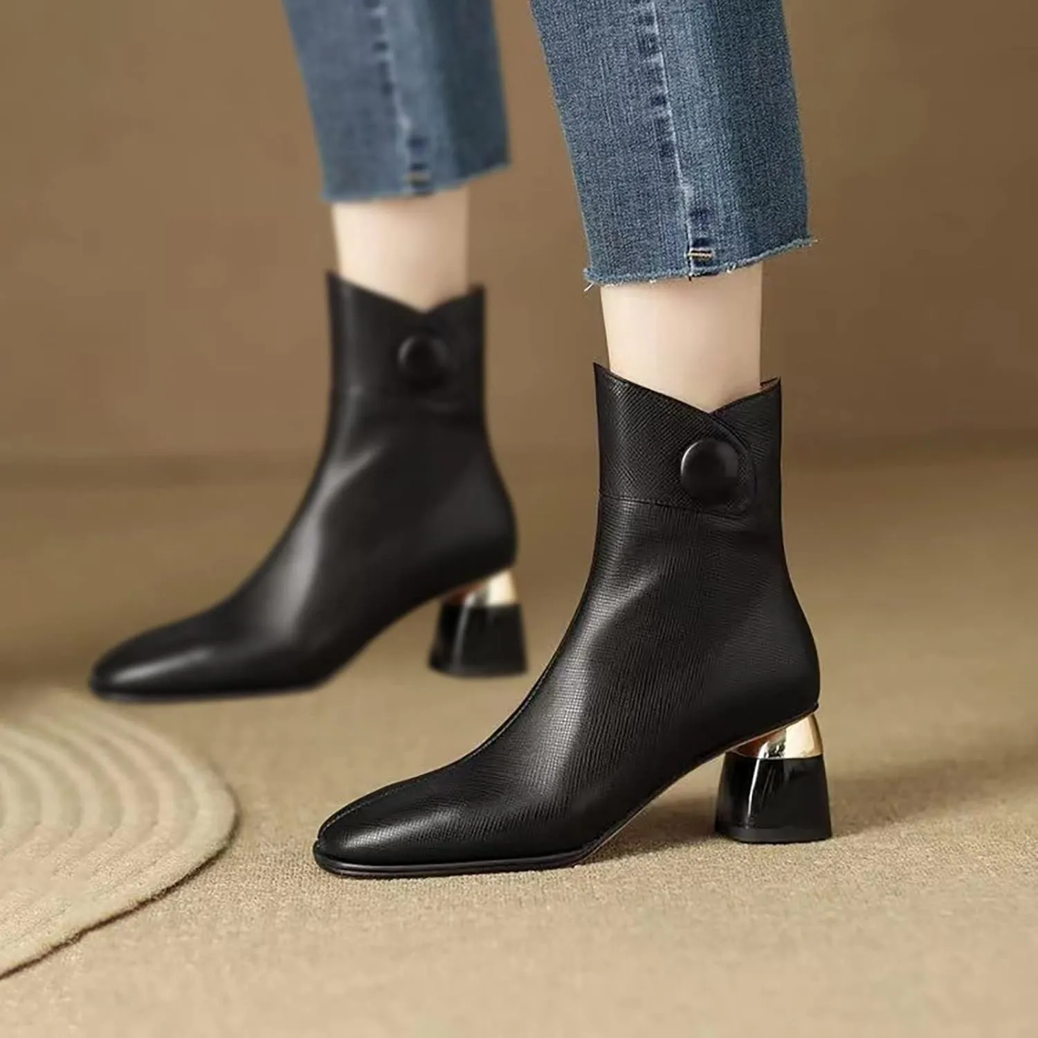 Ankle Boots for Women Womens Booties and Ankle Boot Flat Black Cowgirl Boots Round Toe Womens Bootie Low Heel Casual Round Head Side Zipper Pointd Toe Suede