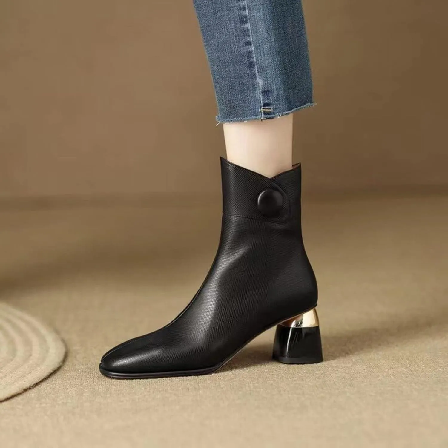 Ankle Boots for Women Womens Booties and Ankle Boot Flat Black Cowgirl Boots Round Toe Womens Bootie Low Heel Casual Round Head Side Zipper Pointd Toe Suede