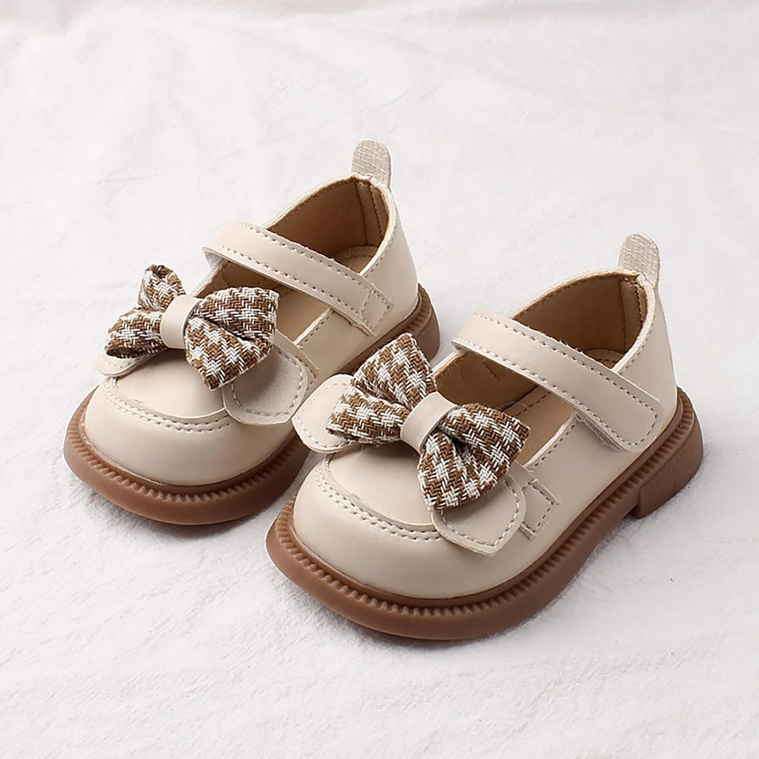 Baby Girls Mary Jane Chunky Flat Infant Platform Slip On Heel Leather Round Toe Bow School niform Dress Shoes
