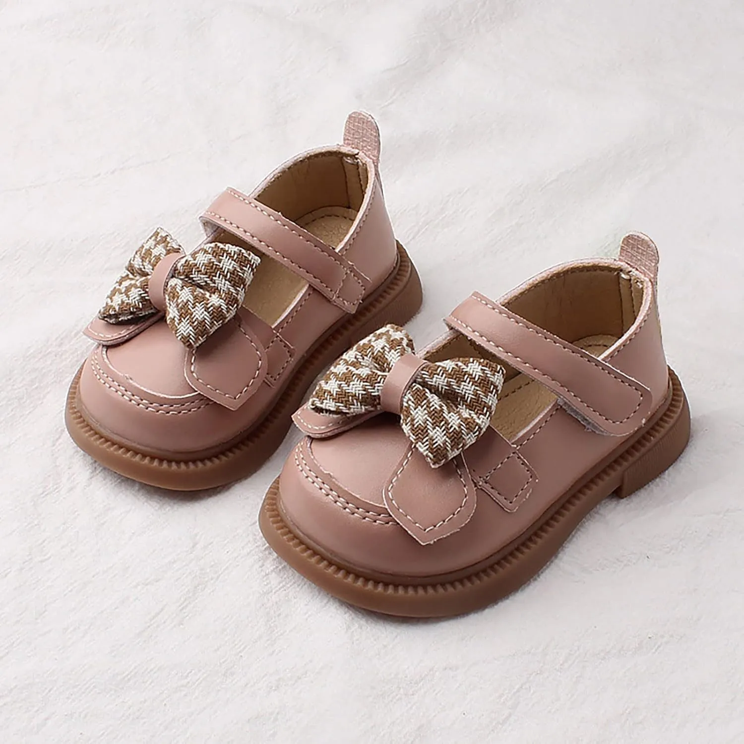 Baby Girls Mary Jane Chunky Flat Infant Platform Slip On Heel Leather Round Toe Bow School niform Dress Shoes