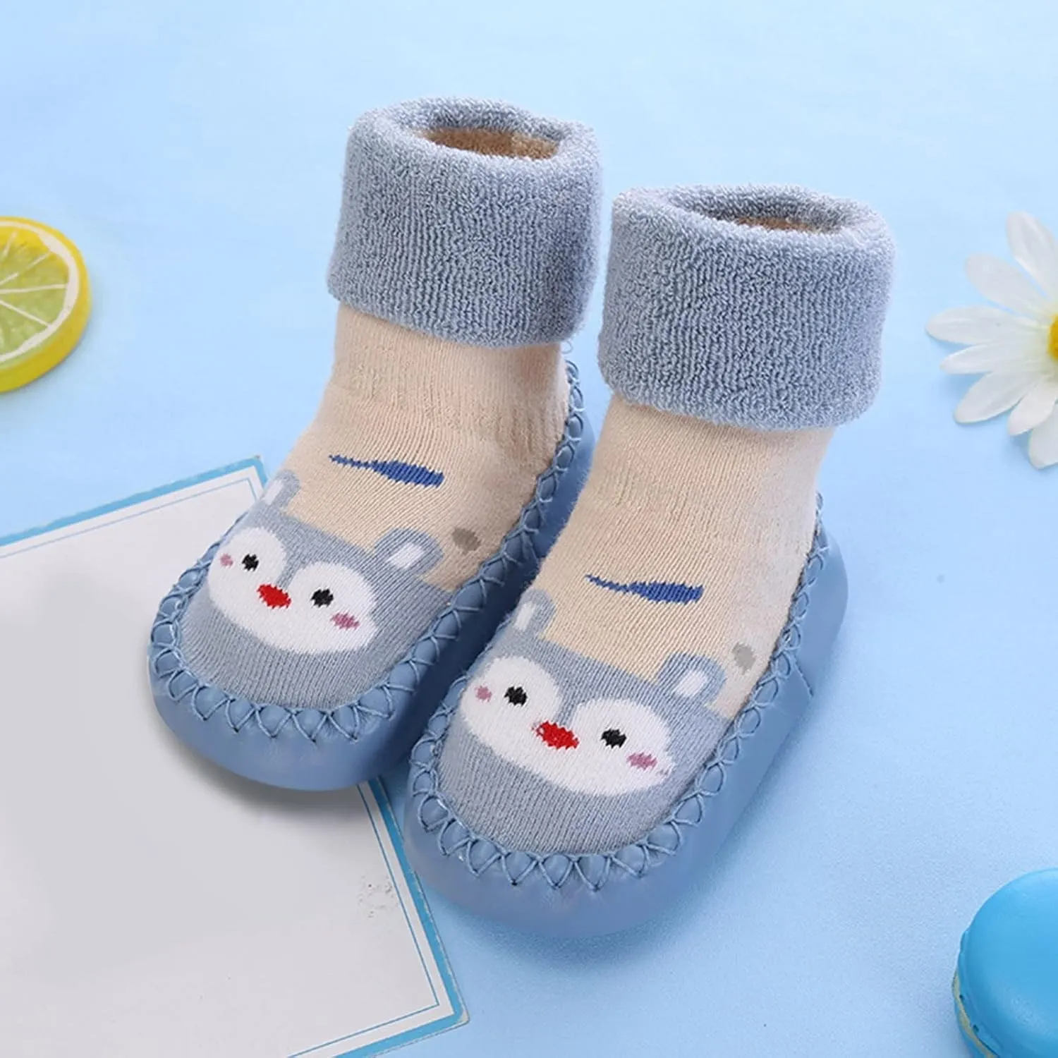 Baby Sock Shoes Autumn and Winter Cute Children Toddler Shoes Blat Bottom Non Slip Socks Shoes Warm and White Shoes