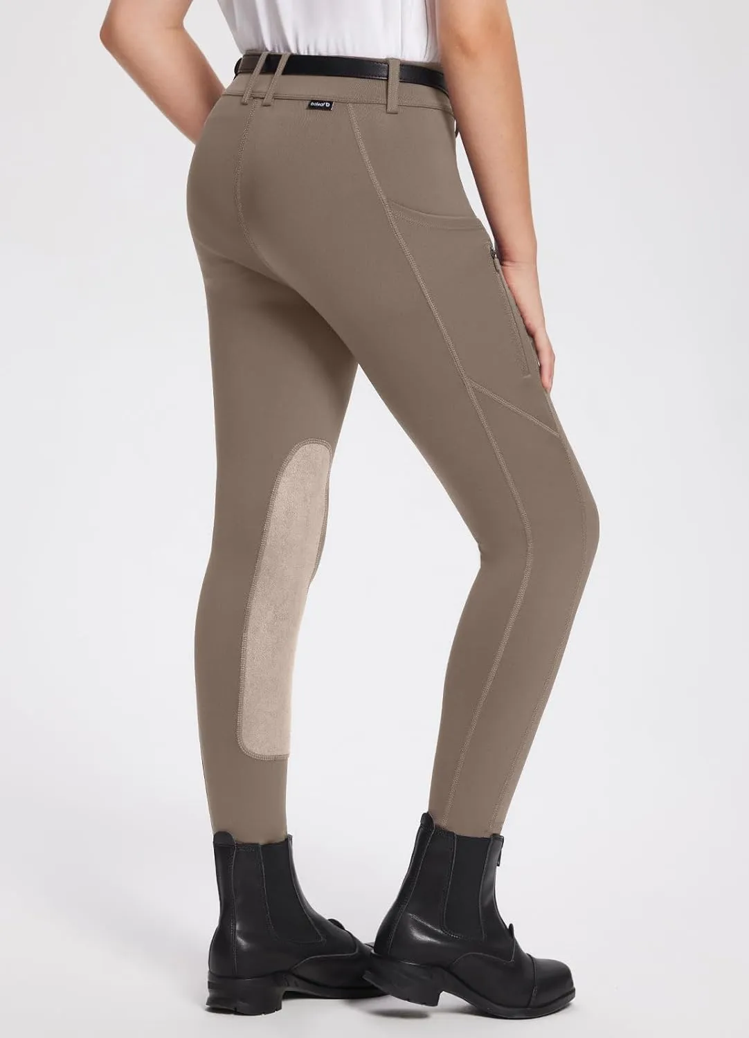 baleaf Girls Riding Pants Kids Equestrian Breeches Knee-Patch Zip Pocket Horseback Tights