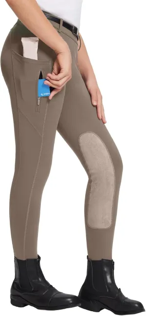 baleaf Girls Riding Pants Kids Equestrian Breeches Knee-Patch Zip Pocket Horseback Tights