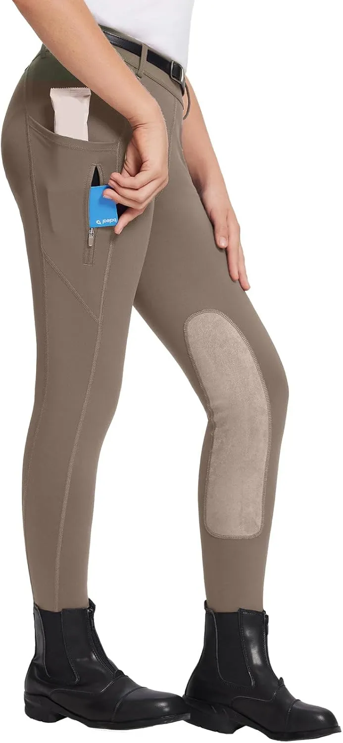 baleaf Girls Riding Pants Kids Equestrian Breeches Knee-Patch Zip Pocket Horseback Tights