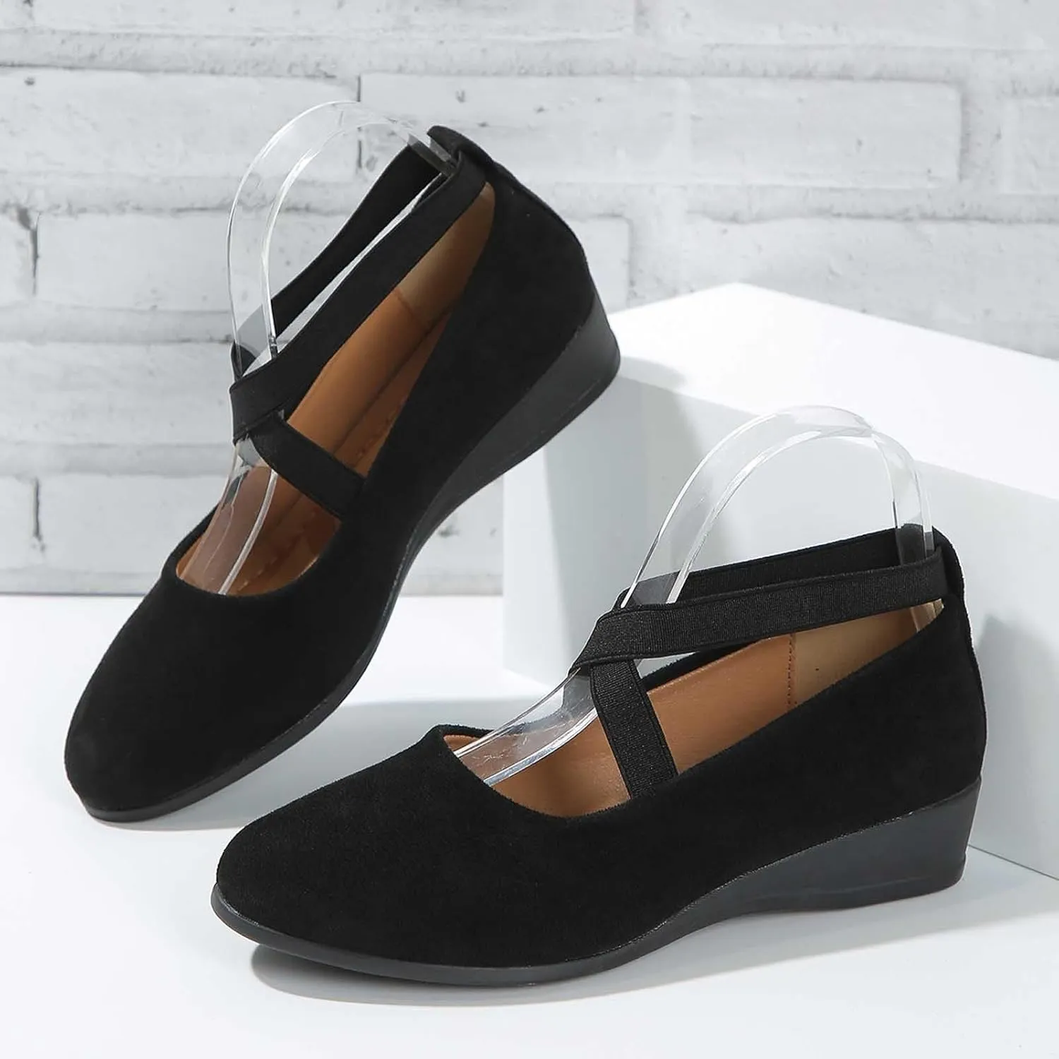 Ballet Flats Shoes For Women With Strap Around Ankle Shoes Slip On Dressy Comfortable Round Toe Strap Ballerina