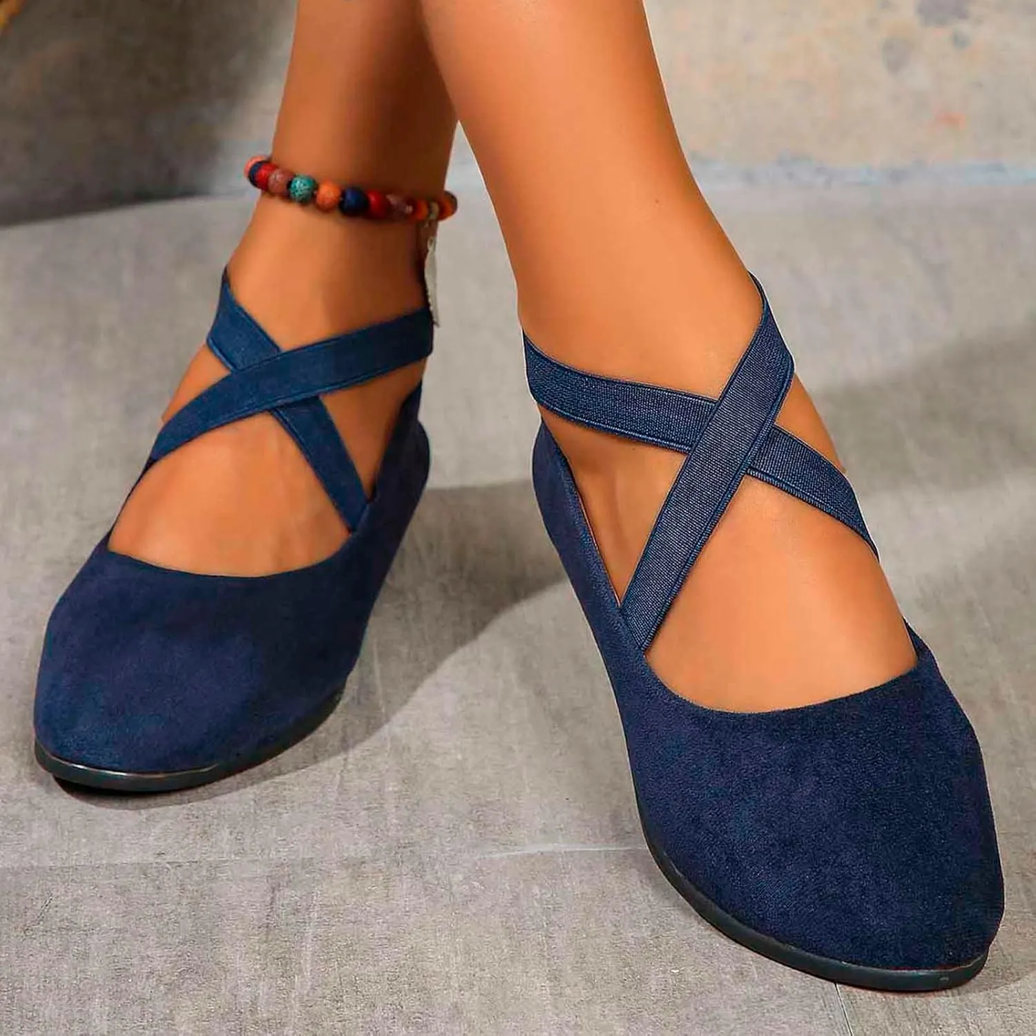 Ballet Flats Shoes For Women With Strap Around Ankle Shoes Slip On Dressy Comfortable Round Toe Strap Ballerina