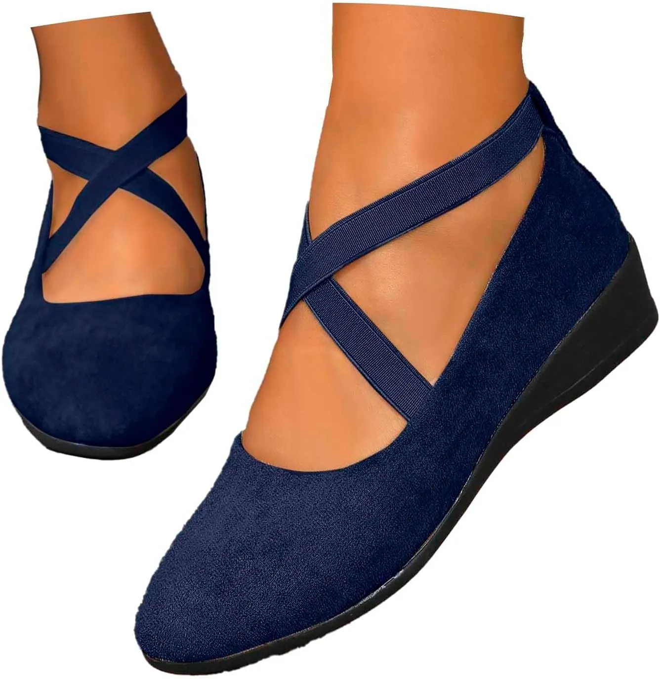 Ballet Flats Shoes For Women With Strap Around Ankle Shoes Slip On Dressy Comfortable Round Toe Strap Ballerina