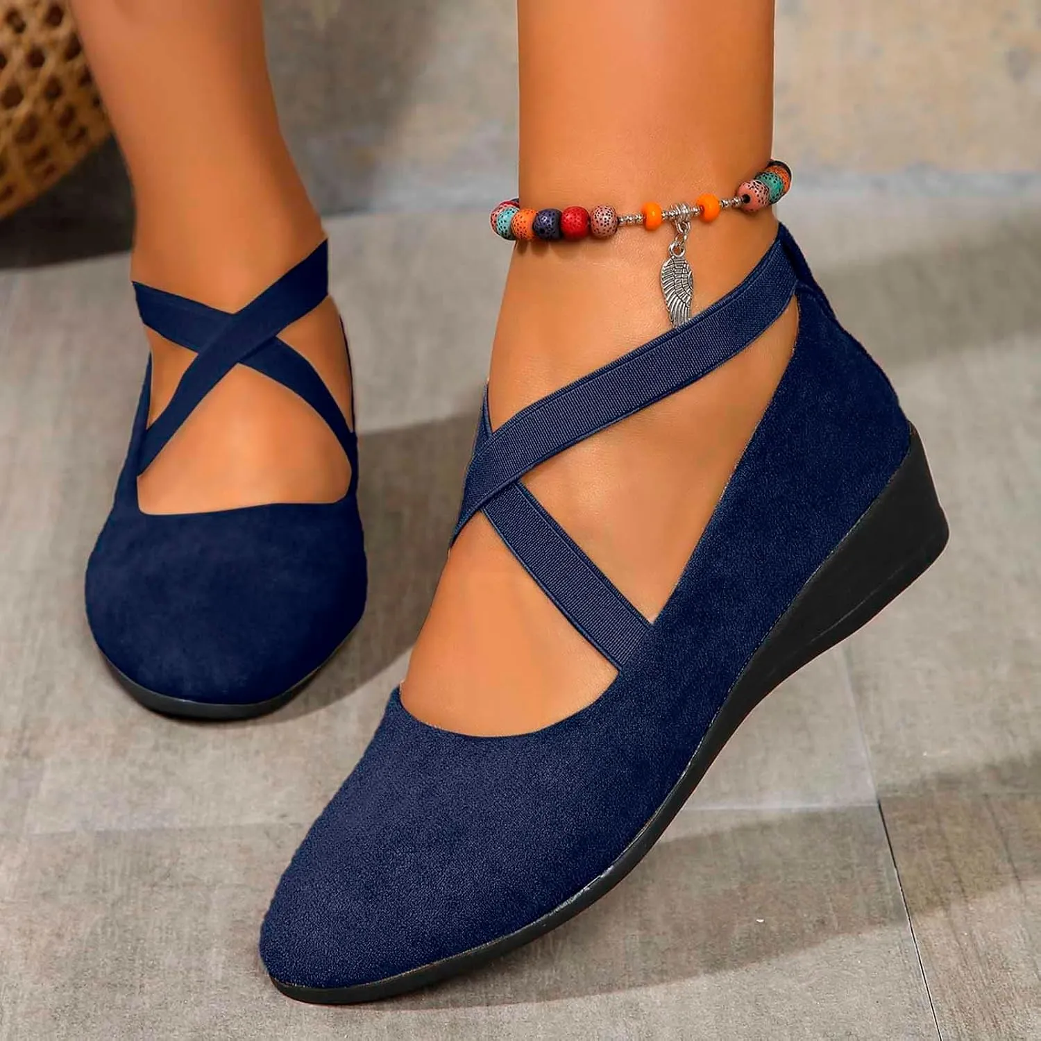 Ballet Flats Shoes For Women With Strap Around Ankle Shoes Slip On Dressy Comfortable Round Toe Strap Ballerina