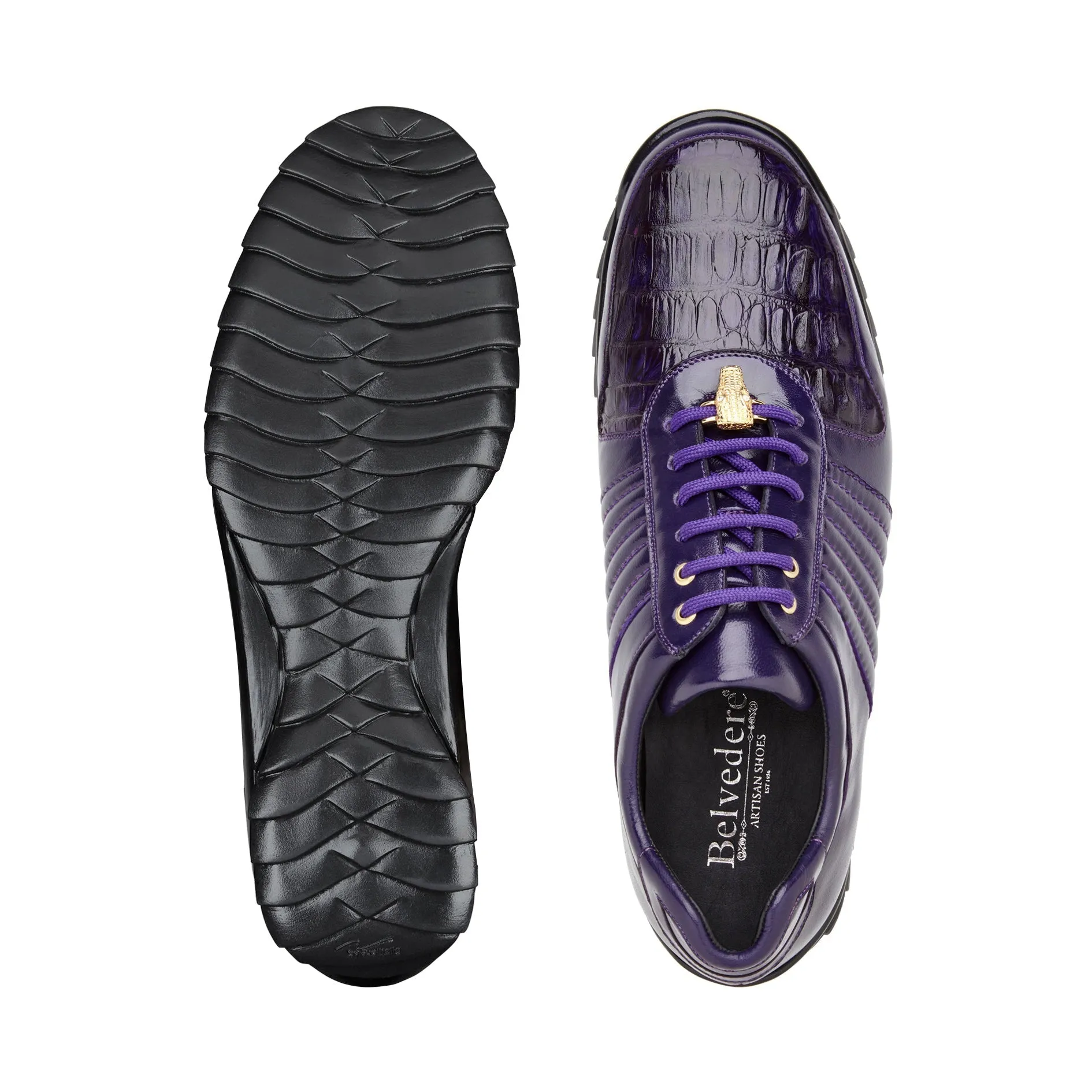 Belvedere Astor 33599 Men's Shoes Purple Exotic Crocodile / Calf-Skin Leather Casual Sneakers (BV3094)