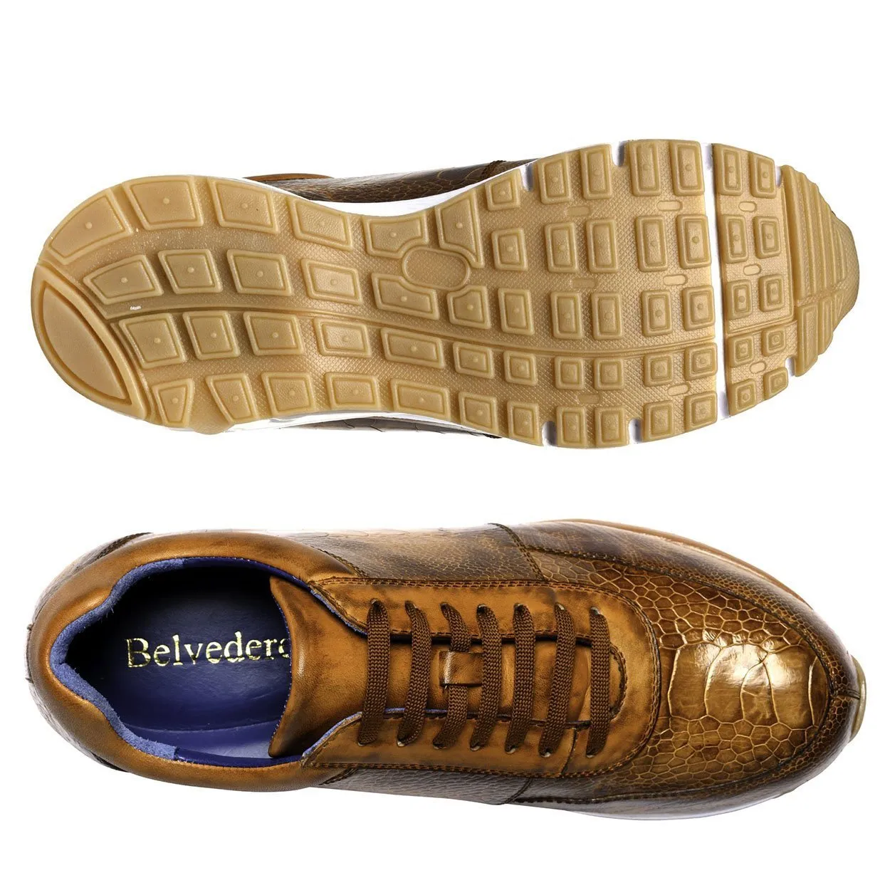 Belvedere E02 Todd Men's Shoes Antique Brandy Exotic Genuine Ostrich Casual Sneakers (BV2956)