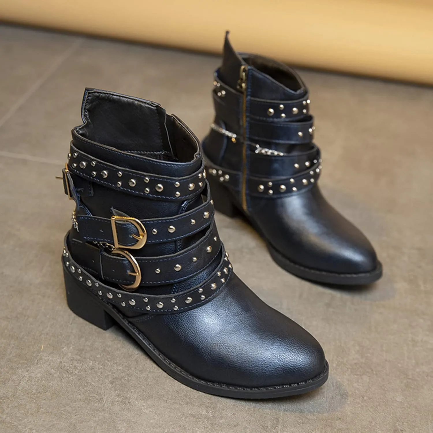 Boots for Women Ankle Women's Western Booties Flat Cowboy Boots for Women Work Boot Shoe Laces Men Cute Cozy Non Slip Closed Pointed Toe Low Block Heel Zip Up