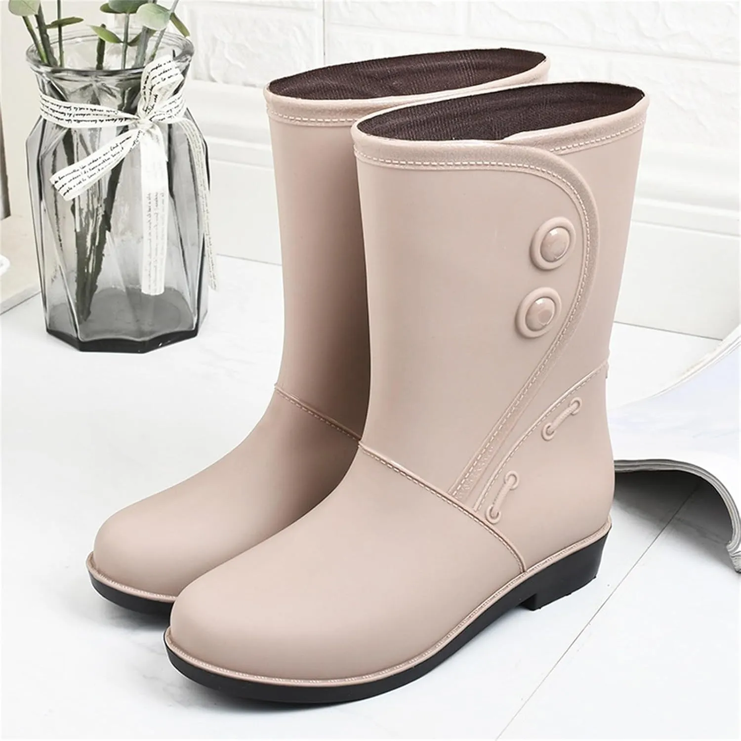 Boots for Women Fashion Rain Boots Short Rain Boots Ankle Rainboot Slip On Rubber Shoes
