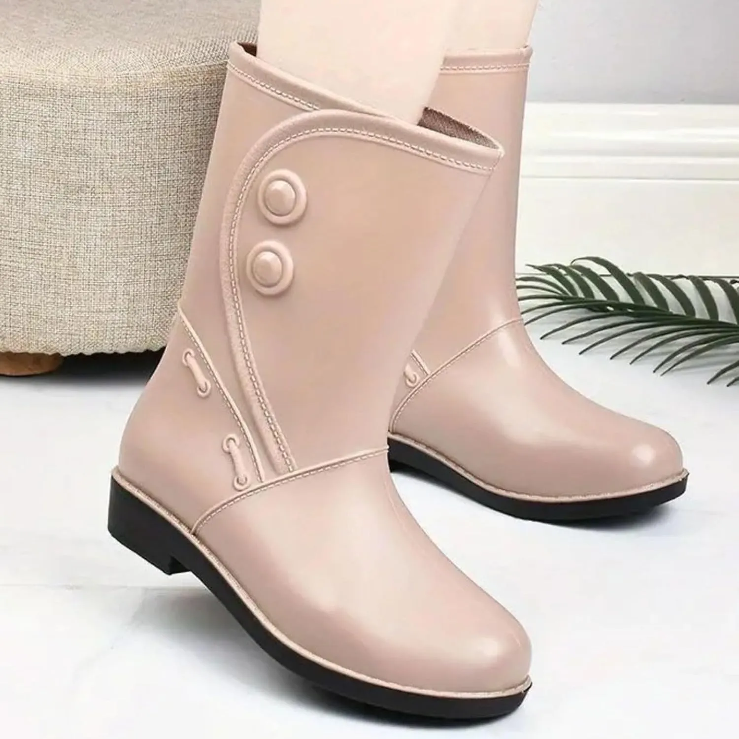 Boots for Women Fashion Rain Boots Short Rain Boots Ankle Rainboot Slip On Rubber Shoes
