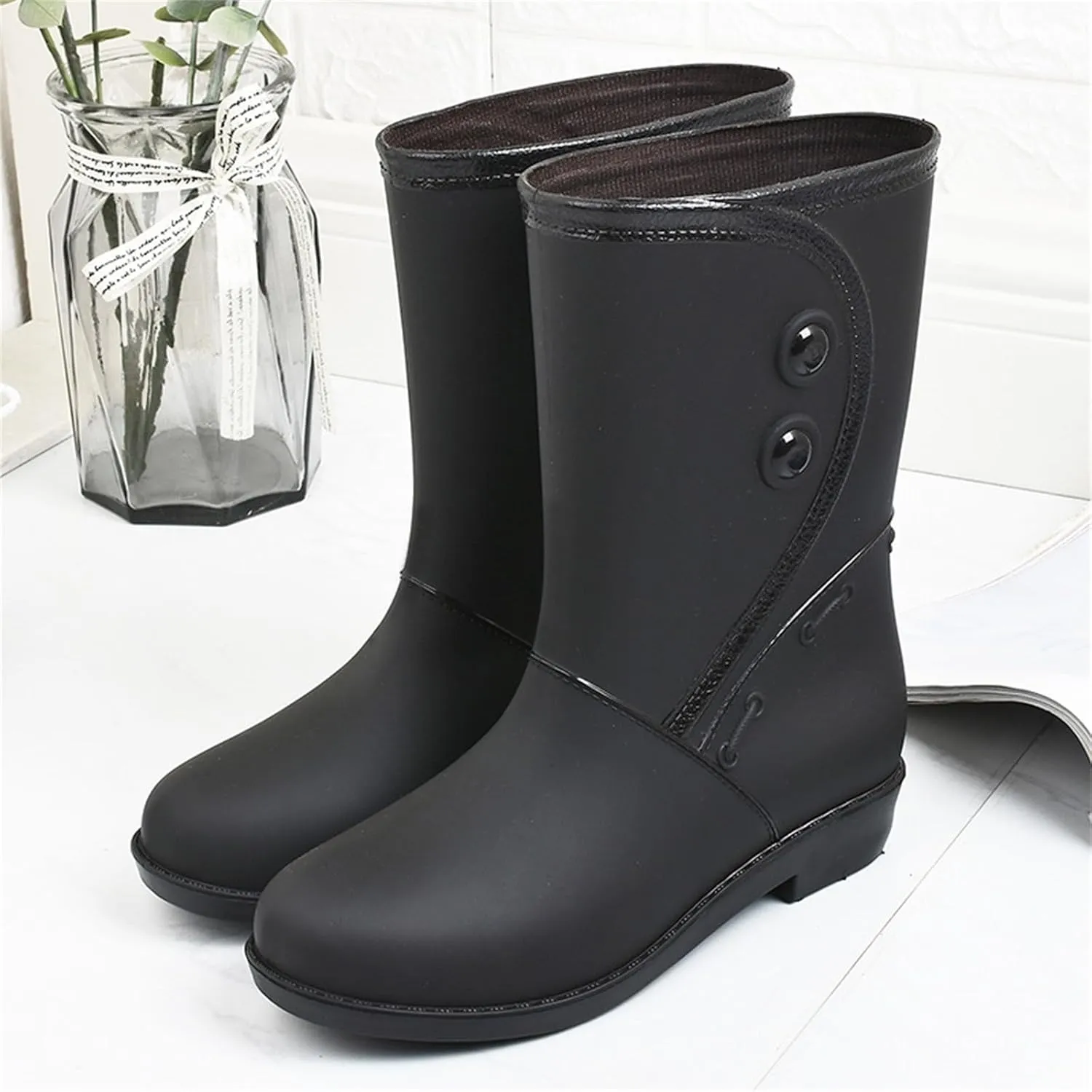 Boots for Women Fashion Rain Boots Short Rain Boots Ankle Rainboot Slip On Rubber Shoes