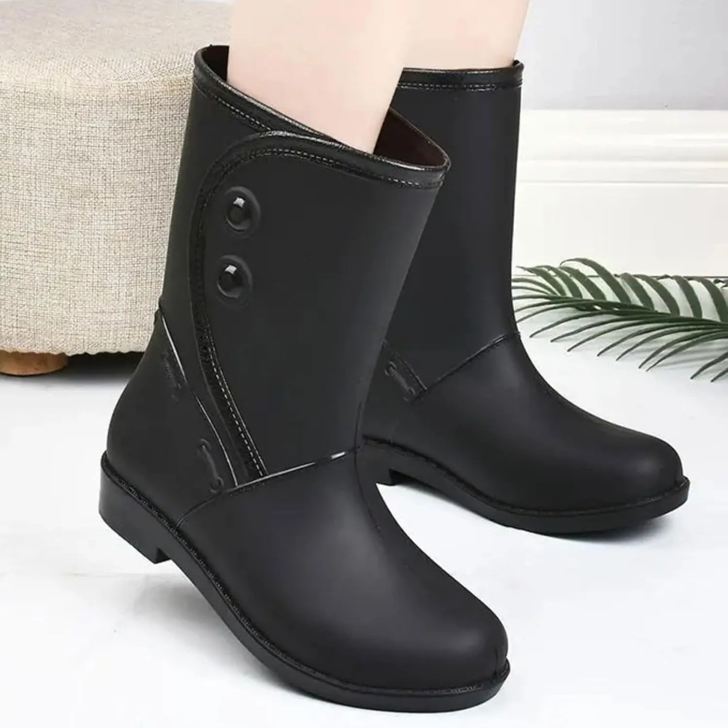 Boots for Women Fashion Rain Boots Short Rain Boots Ankle Rainboot Slip On Rubber Shoes