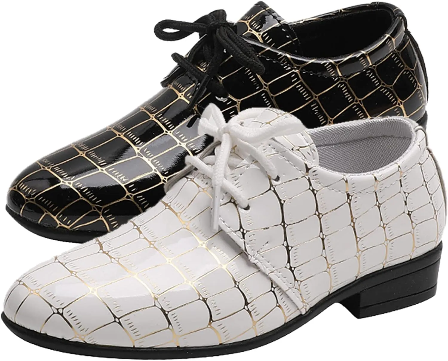 Boys Printed ??xford Dress Shoes, Fashion Leather Lace-up Comfortable Slip-on Pointed-Toe Business Formal Shoes