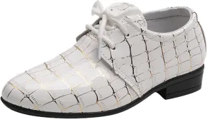 Boys Printed ??xford Dress Shoes, Fashion Leather Lace-up Comfortable Slip-on Pointed-Toe Business Formal Shoes