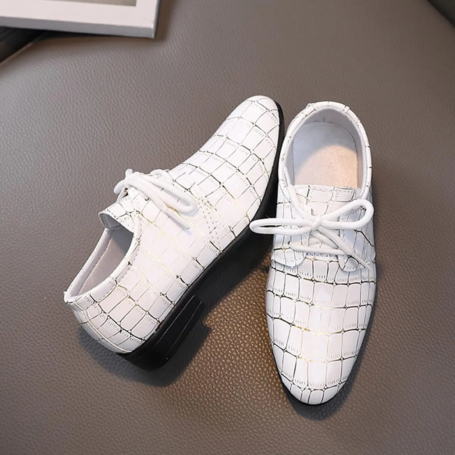 Boys Printed ??xford Dress Shoes, Fashion Leather Lace-up Comfortable Slip-on Pointed-Toe Business Formal Shoes