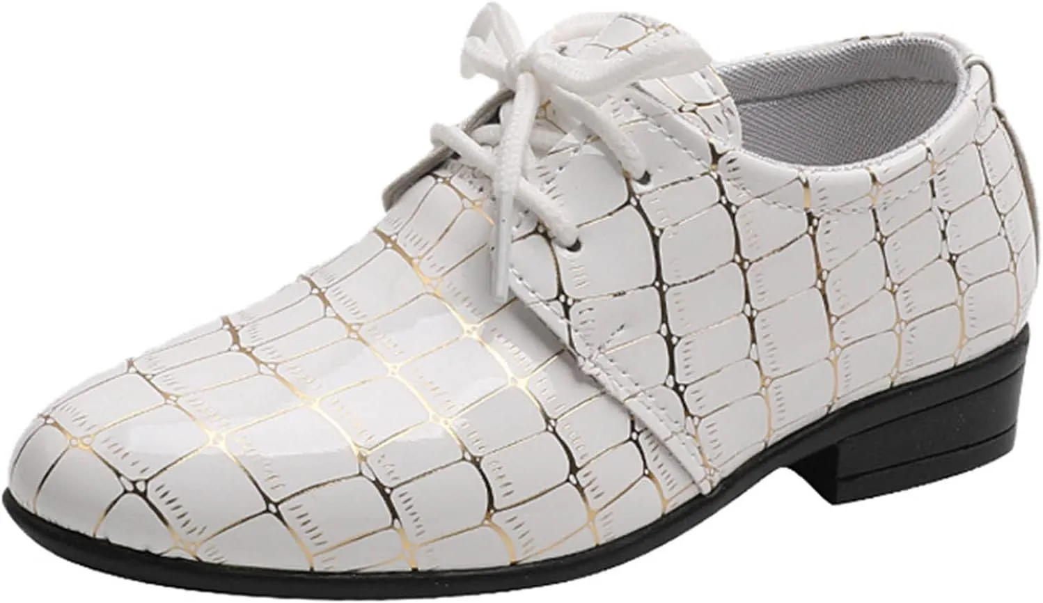 Boys Printed ??xford Dress Shoes, Fashion Leather Lace-up Comfortable Slip-on Pointed-Toe Business Formal Shoes