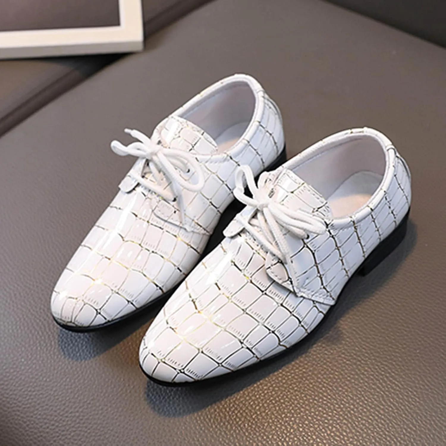 Boys Printed ??xford Dress Shoes, Fashion Leather Lace-up Comfortable Slip-on Pointed-Toe Business Formal Shoes