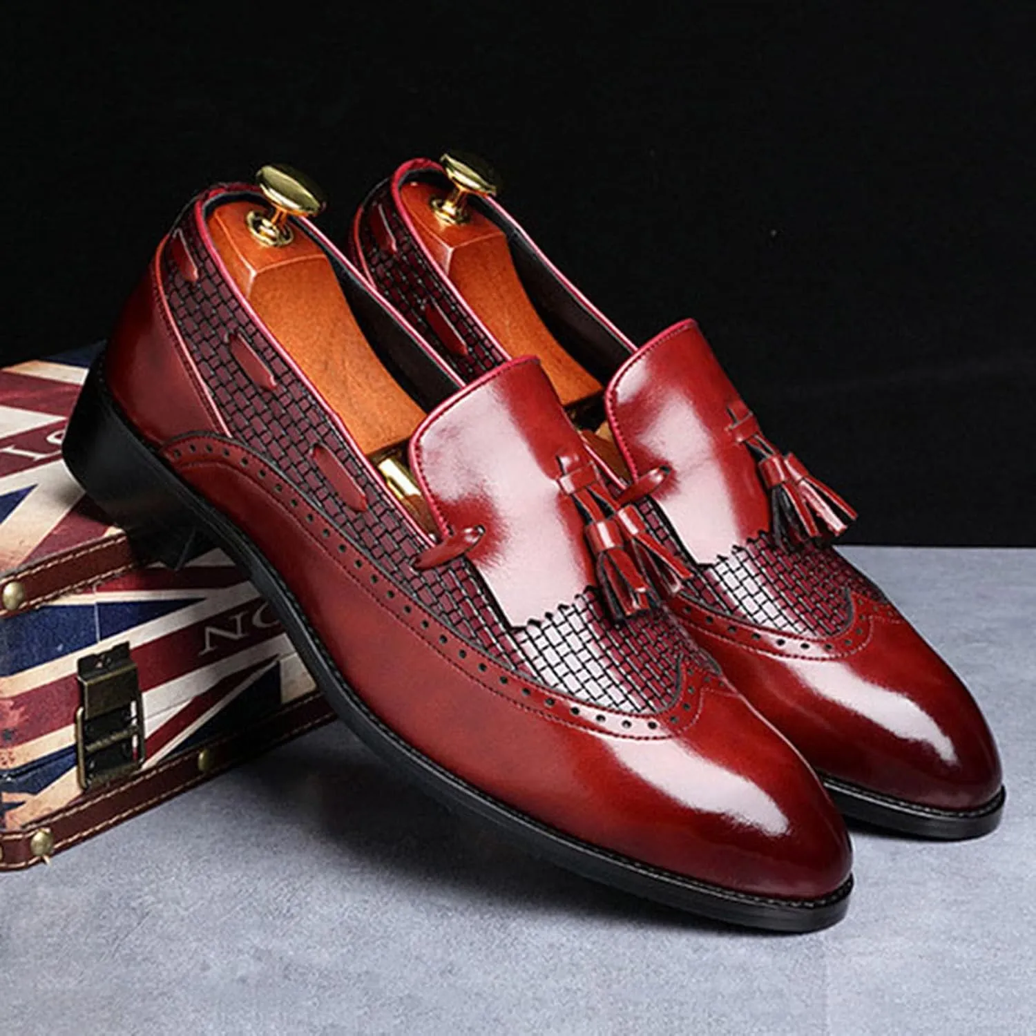 ByErz Loafers for Men Fashion Party Patent Leather Business Foraml Dress Office Casual Shoes with Tassel