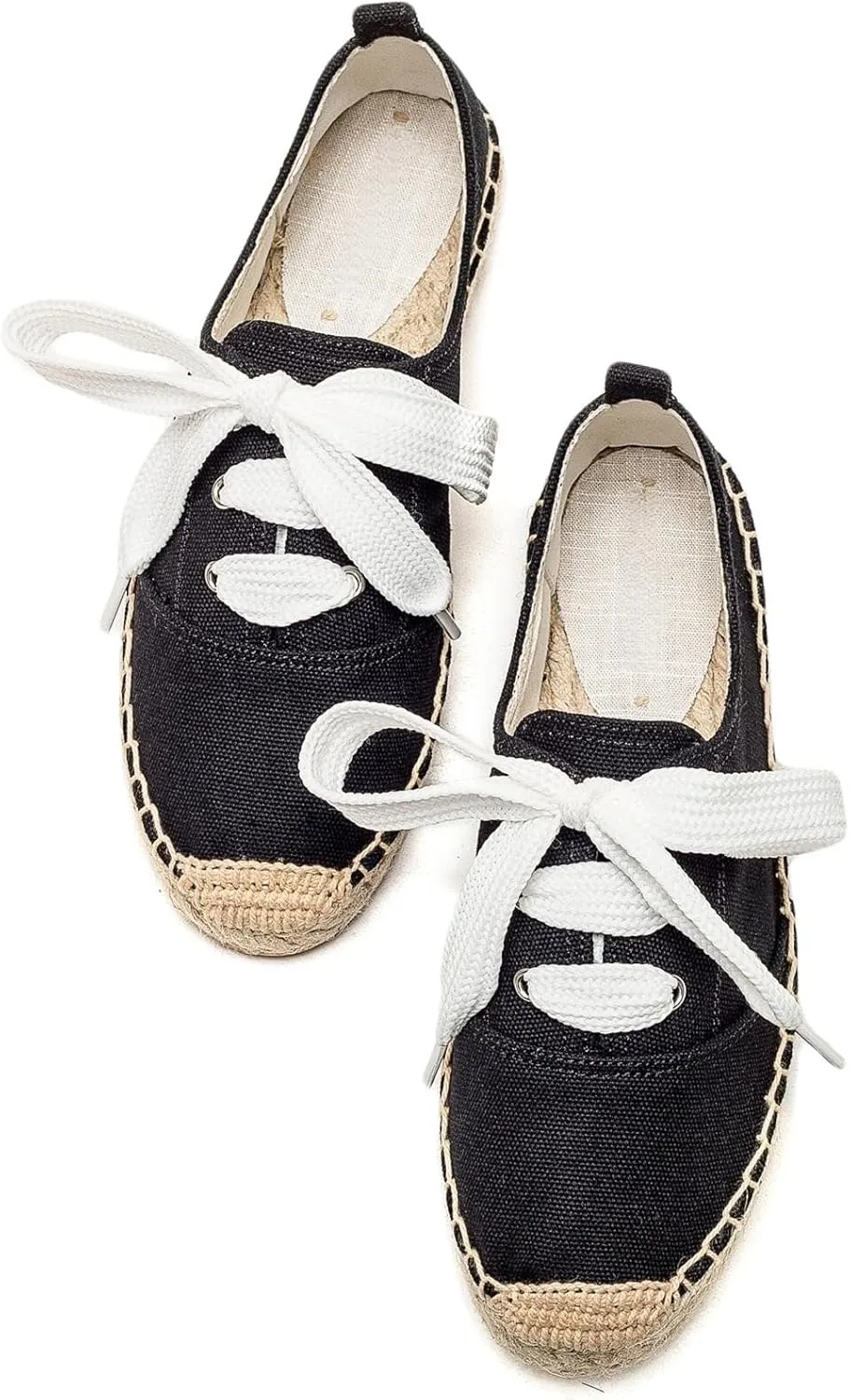 Casual Simple Espadrille Sneakers - Comfortable and Breathable Lace Up Women Flats Thick Bottom Espadrilles, Can Be Worn with Jeans, Long Skirts,Shorts