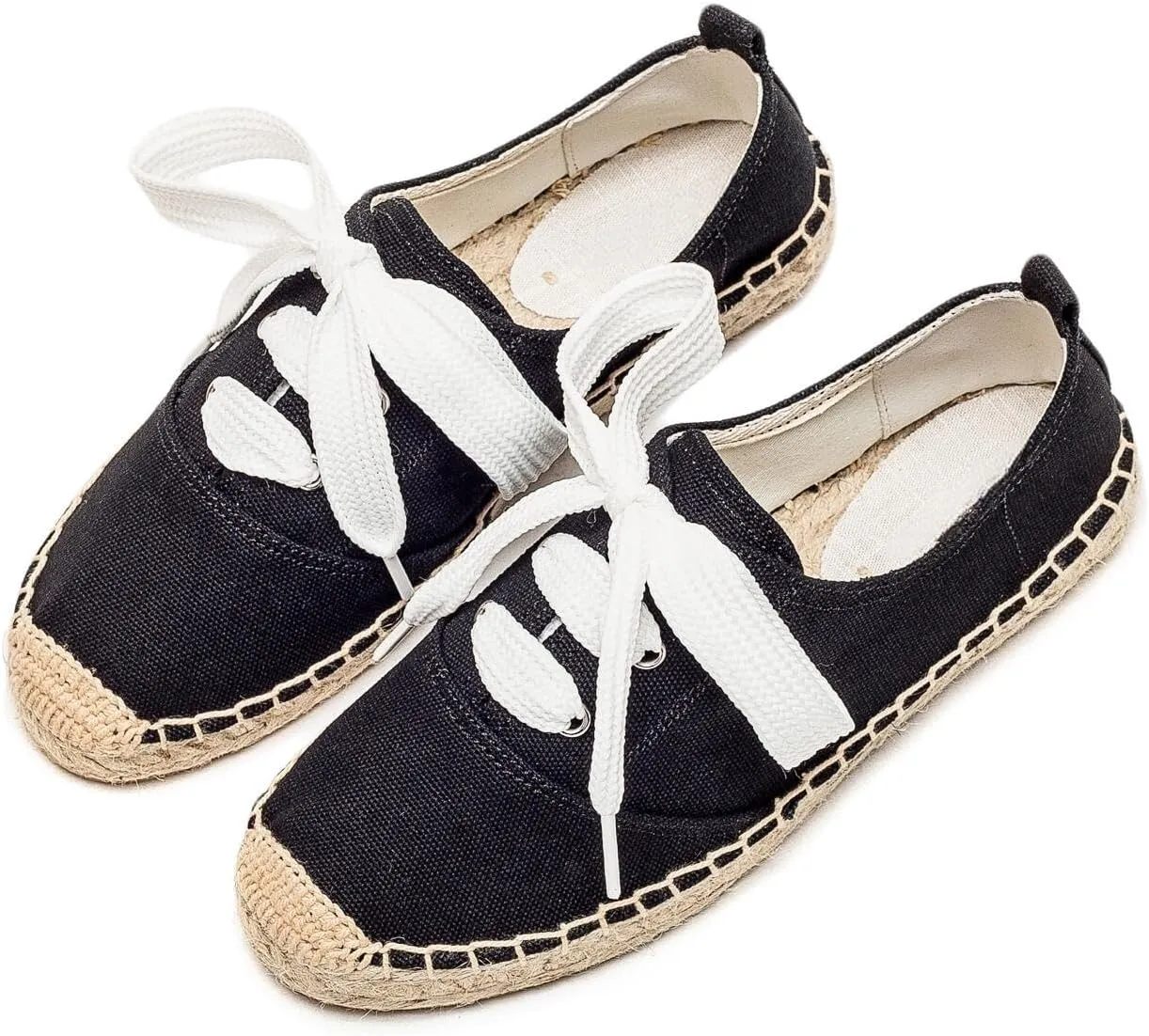 Casual Simple Espadrille Sneakers - Comfortable and Breathable Lace Up Women Flats Thick Bottom Espadrilles, Can Be Worn with Jeans, Long Skirts,Shorts