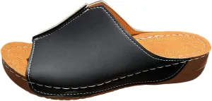 Cathalem Damping Sole Upgradation Stretch Lightweight Sandals Orthopedic Arch Support Leather Platform Wedge Sandals