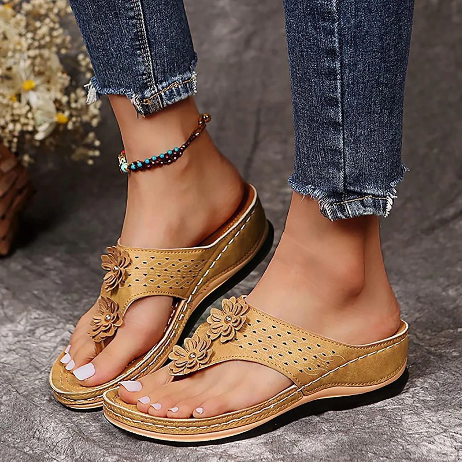 Cathalem Orthopedic Sandals for Women Dressy Summer Casual Sandals Comfortable Walking Sandals Cushion Slip on Sandals