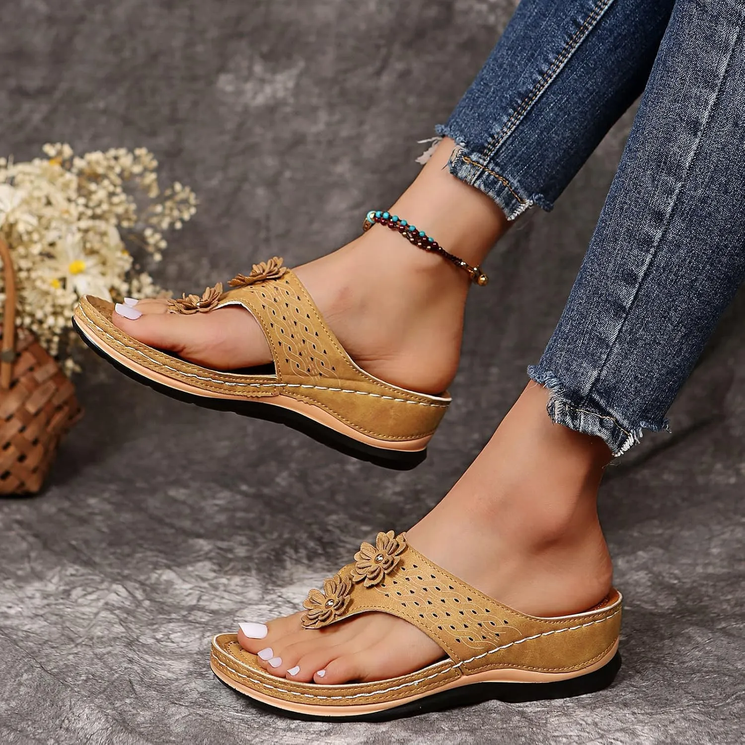 Cathalem Orthopedic Sandals for Women Dressy Summer Casual Sandals Comfortable Walking Sandals Cushion Slip on Sandals