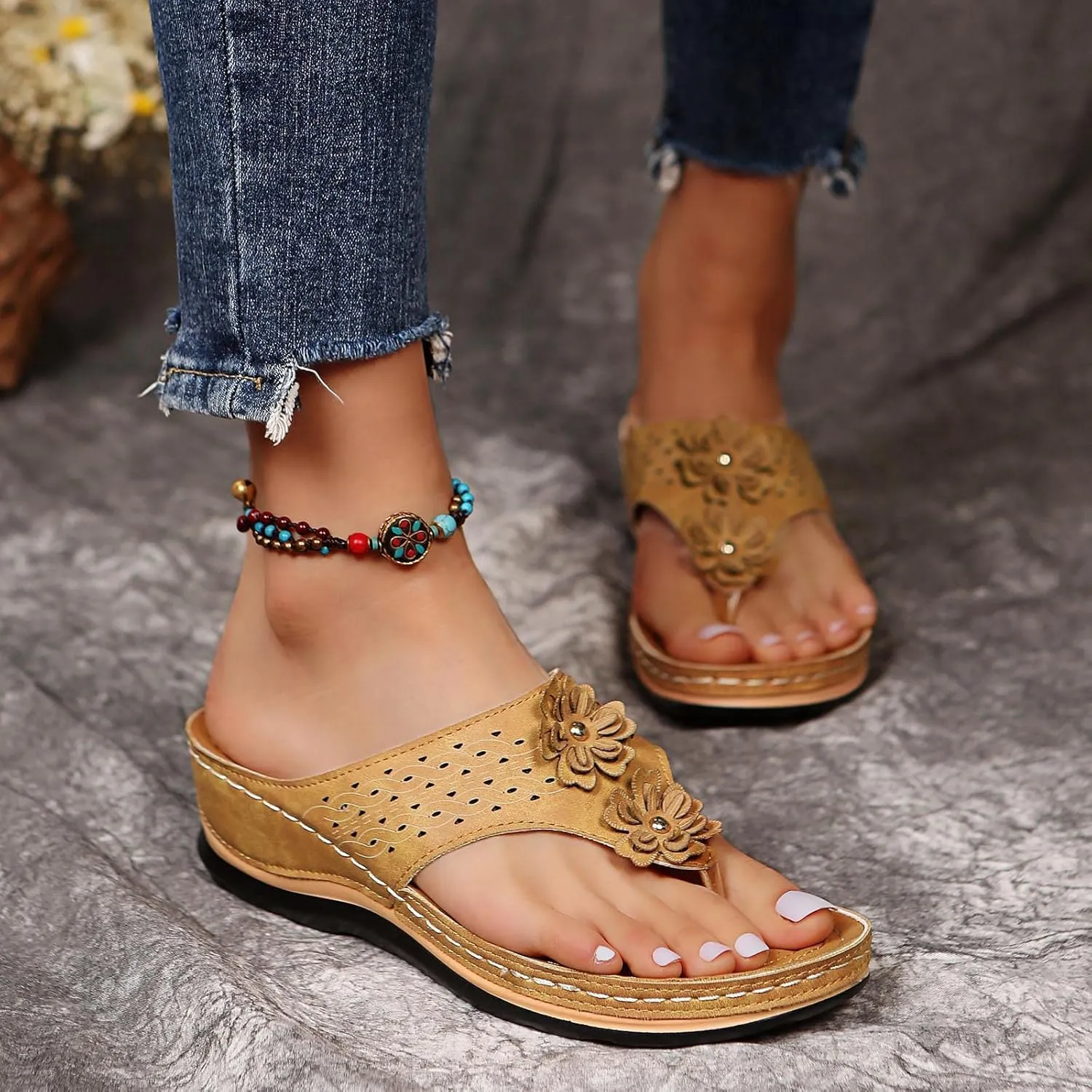 Cathalem Orthopedic Sandals for Women Dressy Summer Casual Sandals Comfortable Walking Sandals Cushion Slip on Sandals