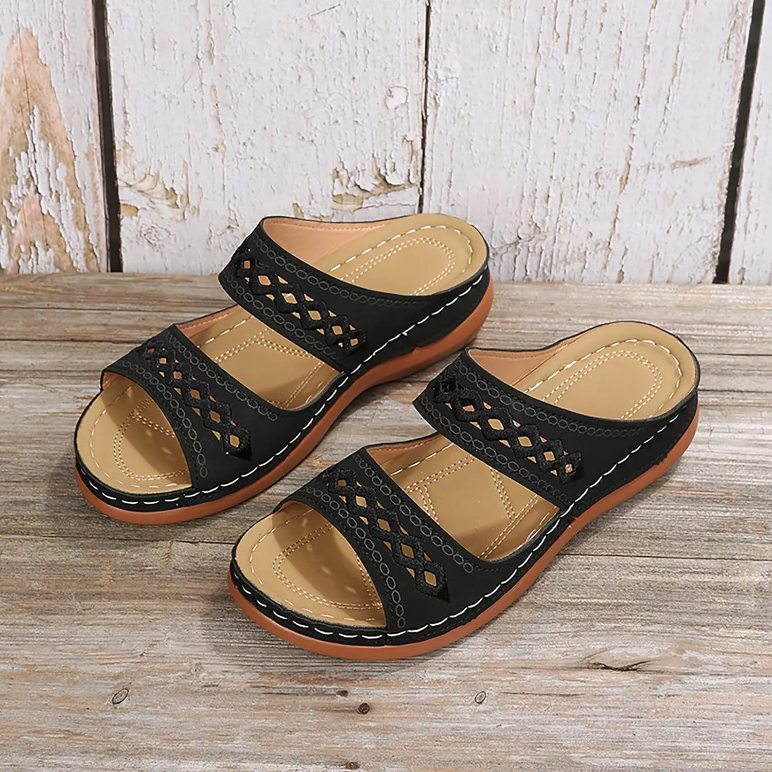 Cathalem Orthopedic Sandals for Women Dressy Summer Comfortable Walking Sandals with Arch Support Fashion Orthotic Slides