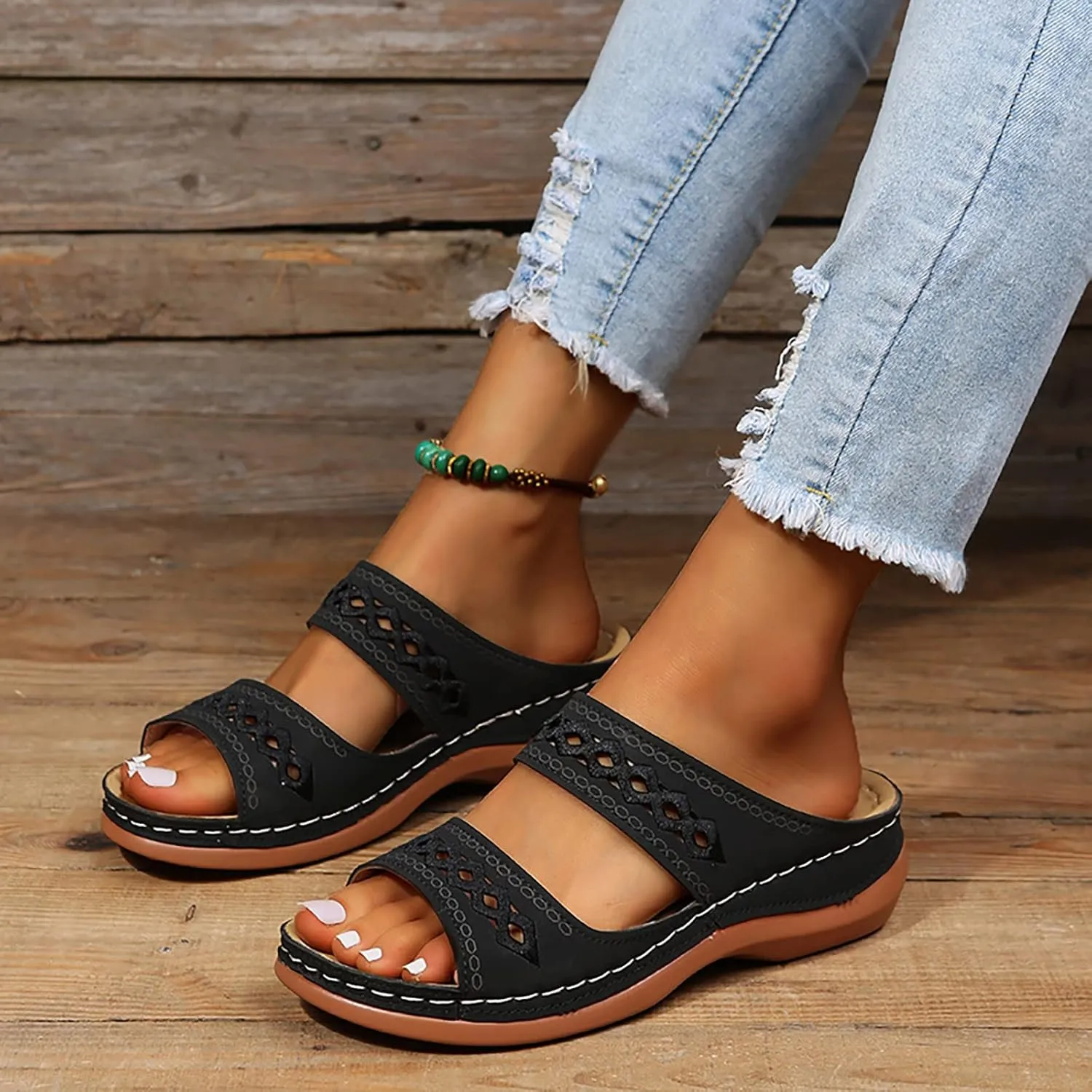Cathalem Orthopedic Sandals for Women Dressy Summer Comfortable Walking Sandals with Arch Support Fashion Orthotic Slides