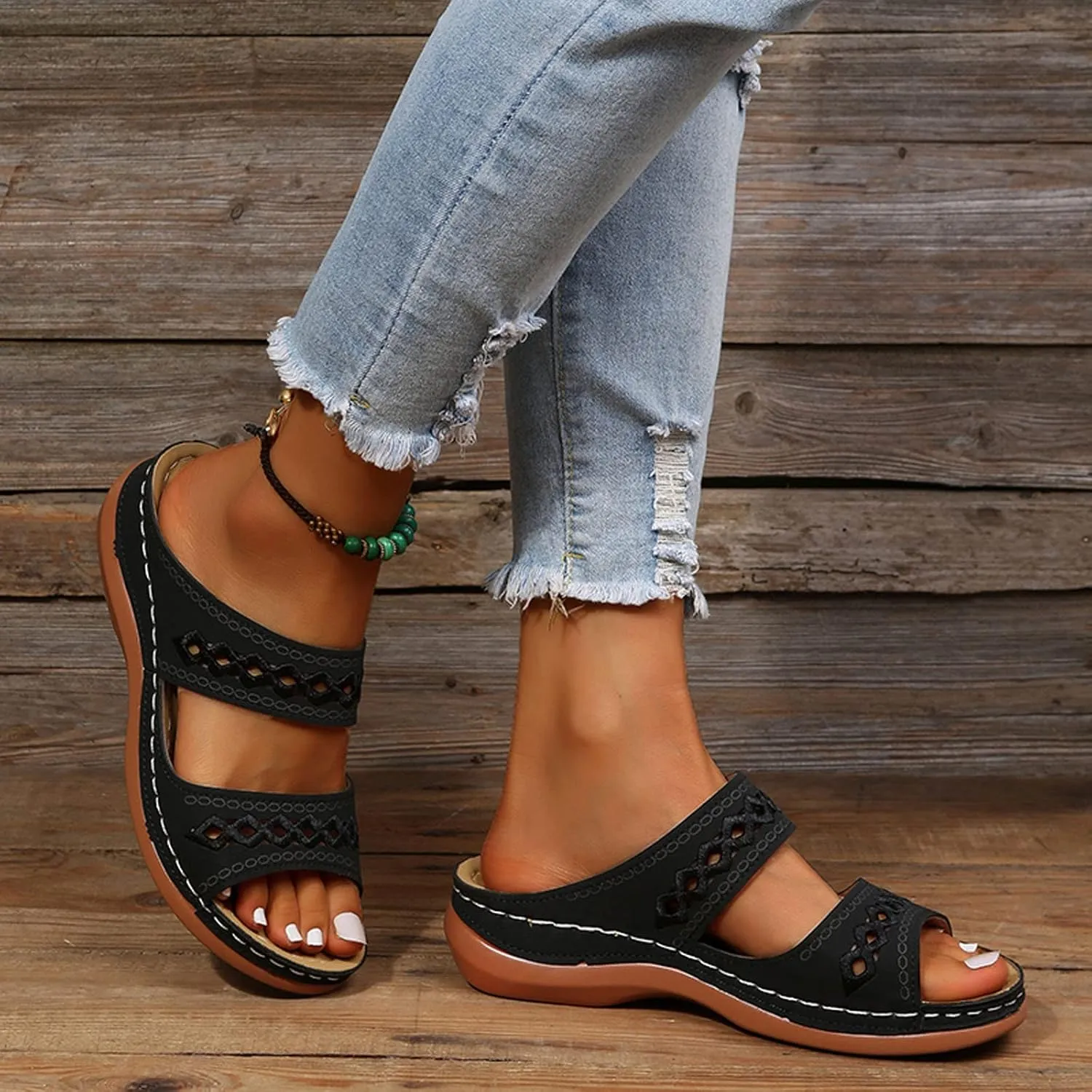 Cathalem Orthopedic Sandals for Women Dressy Summer Comfortable Walking Sandals with Arch Support Fashion Orthotic Slides