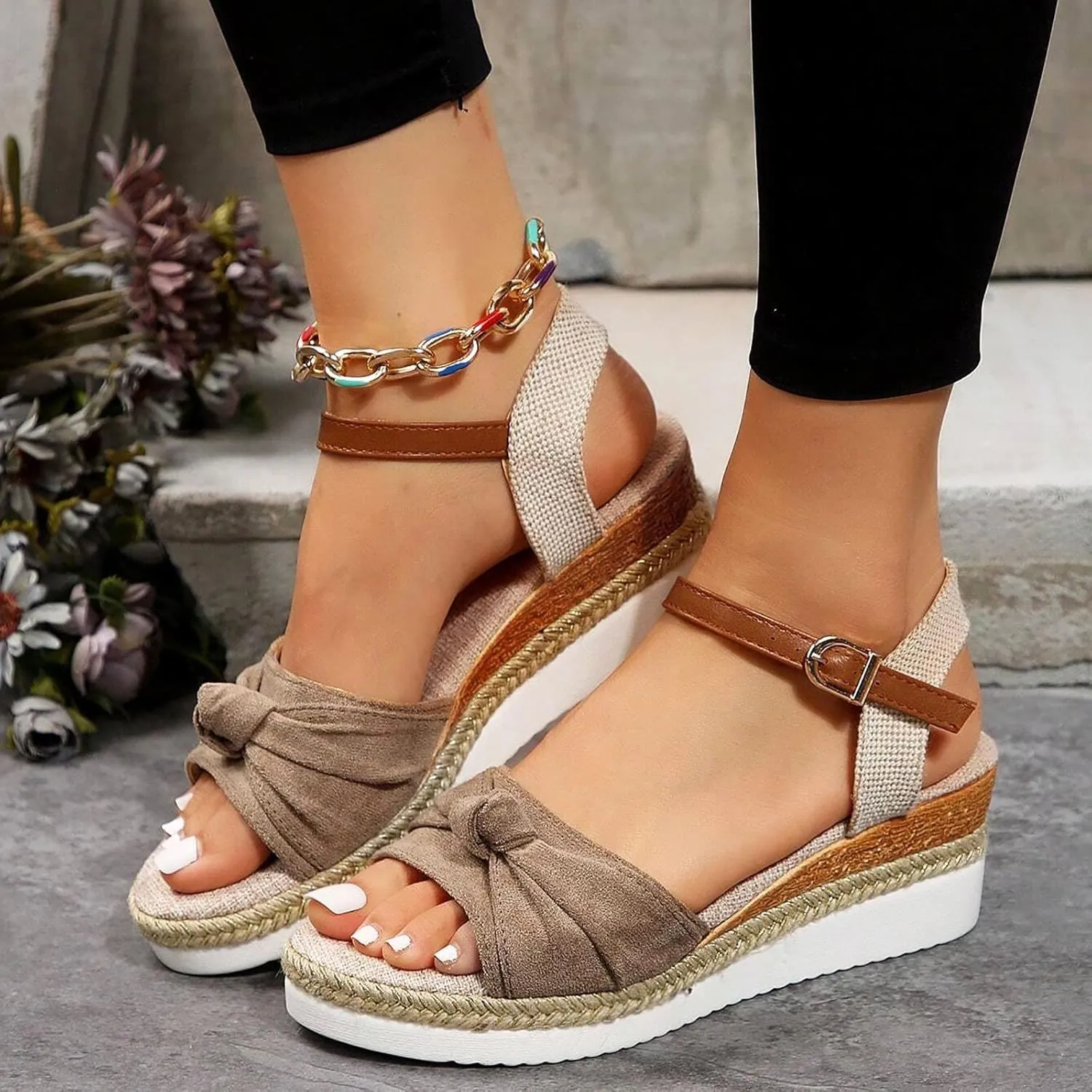 Cathalem Orthopedic Sandals for Women,Comfortable Summer Dressy Platform Sandals Open Toe Buckle Ankle Strap Low Wedge Sandals