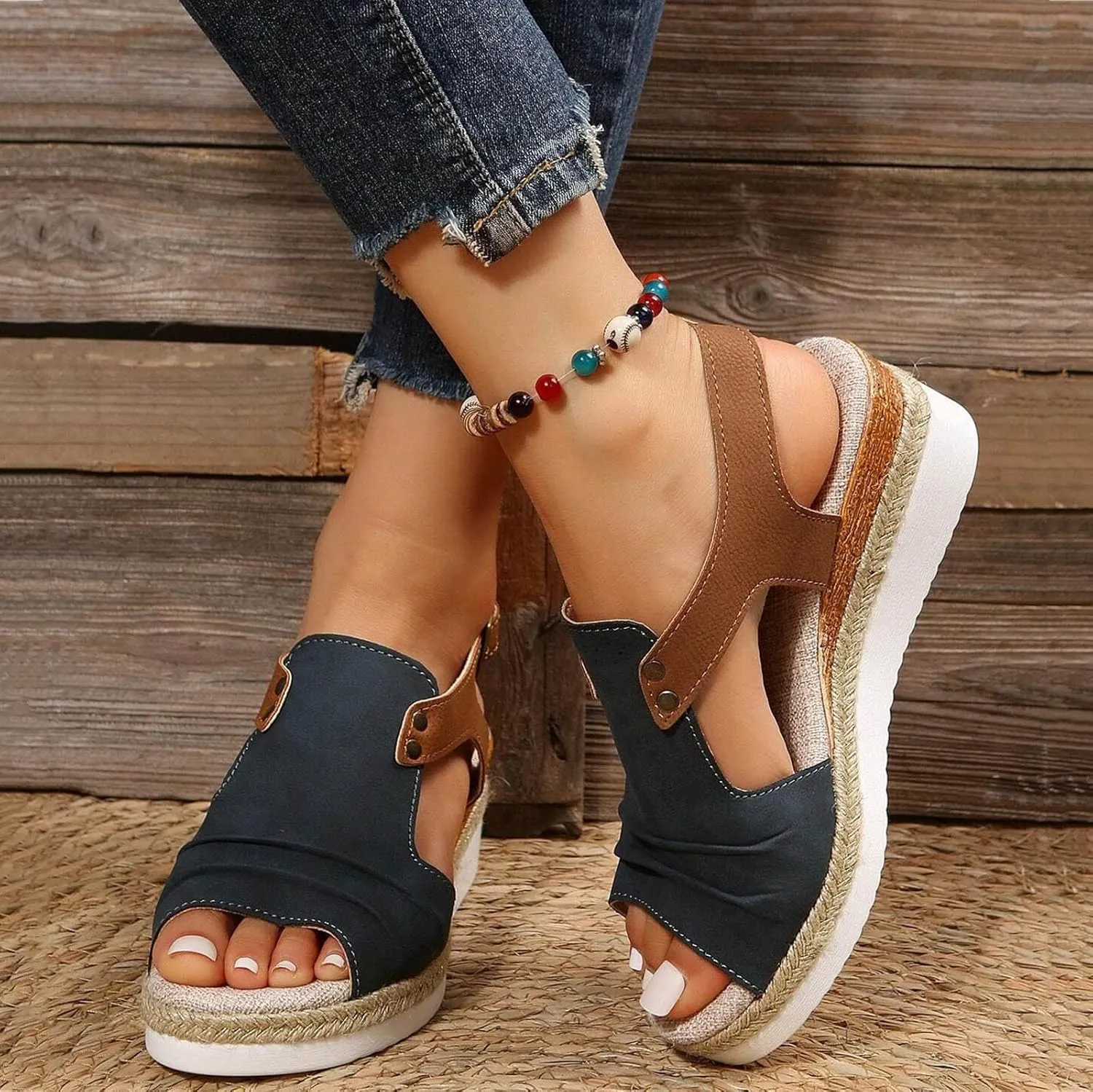 Cathalem Orthopedic Wedge Sandals for Women Open Toe Ankle Strap Platform Sandals Casual Strappy Sandals Zipper Summer Beach Sandals