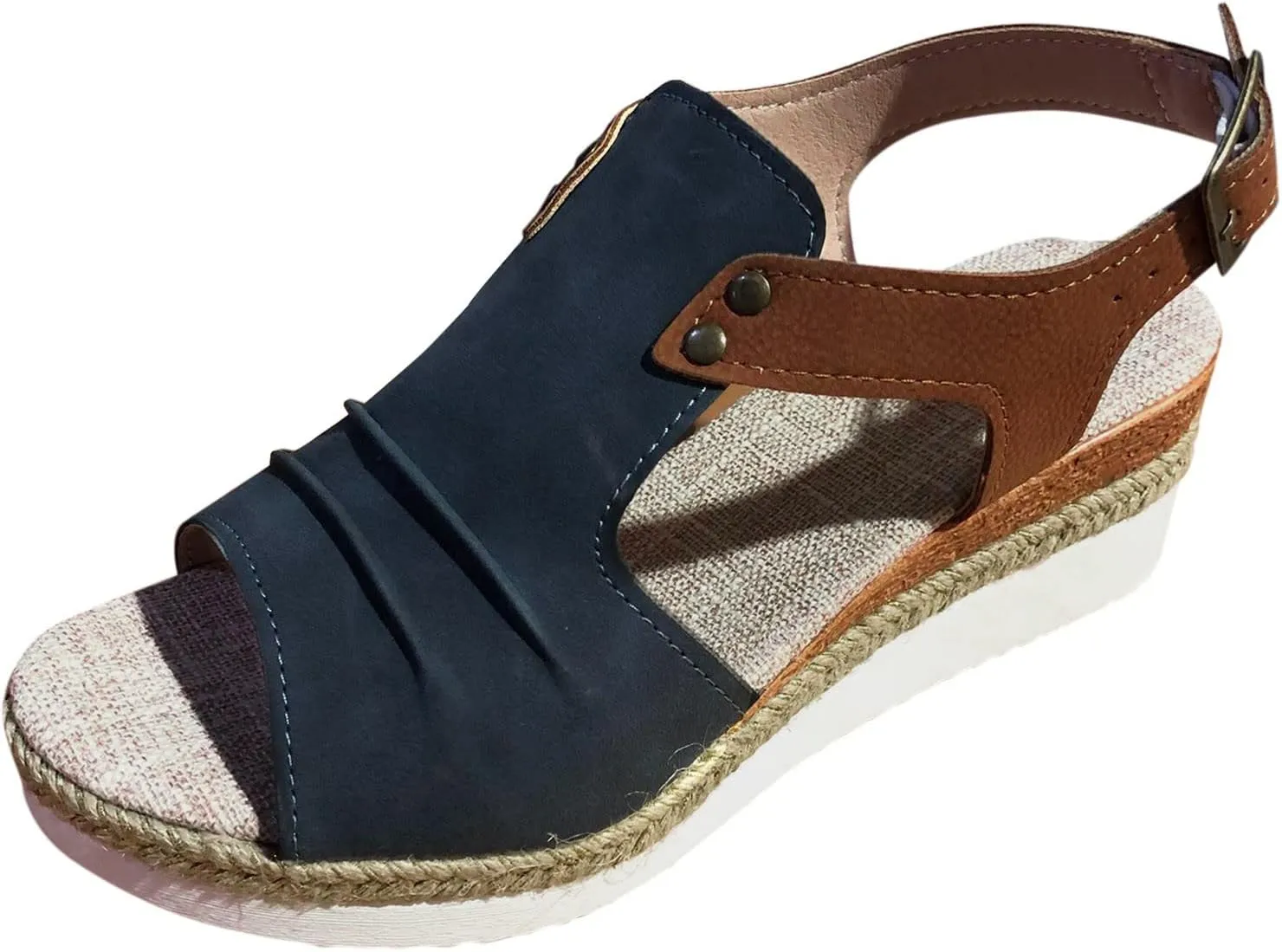 Cathalem Orthopedic Wedge Sandals for Women Open Toe Ankle Strap Platform Sandals Casual Strappy Sandals Zipper Summer Beach Sandals
