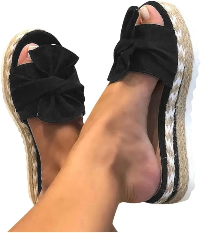 Cathalem Sandals for Women Dressy Summer,Womens Bow Toe Wedge Platforms Sandals Comfortable Walking Slip On Sandals Beach Shoes