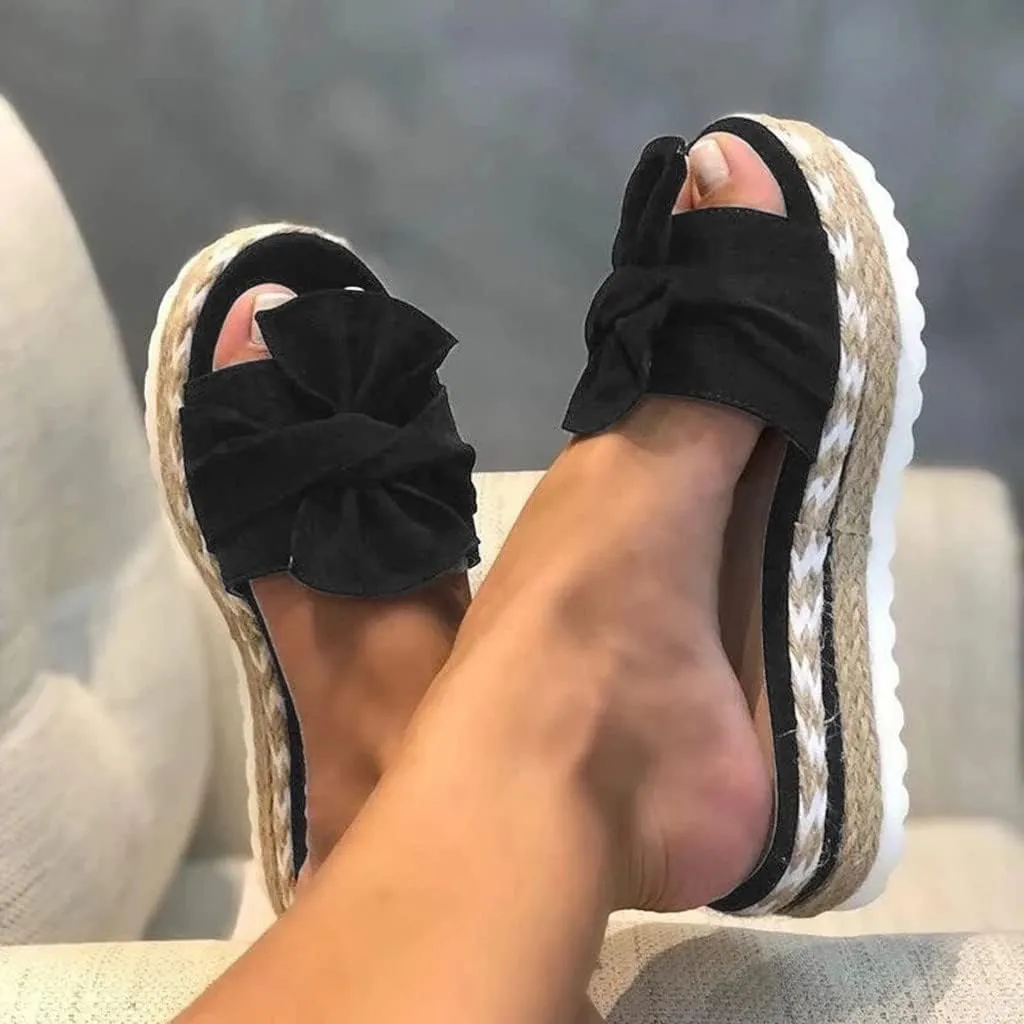 Cathalem Sandals for Women Dressy Summer,Womens Bow Toe Wedge Platforms Sandals Comfortable Walking Slip On Sandals Beach Shoes