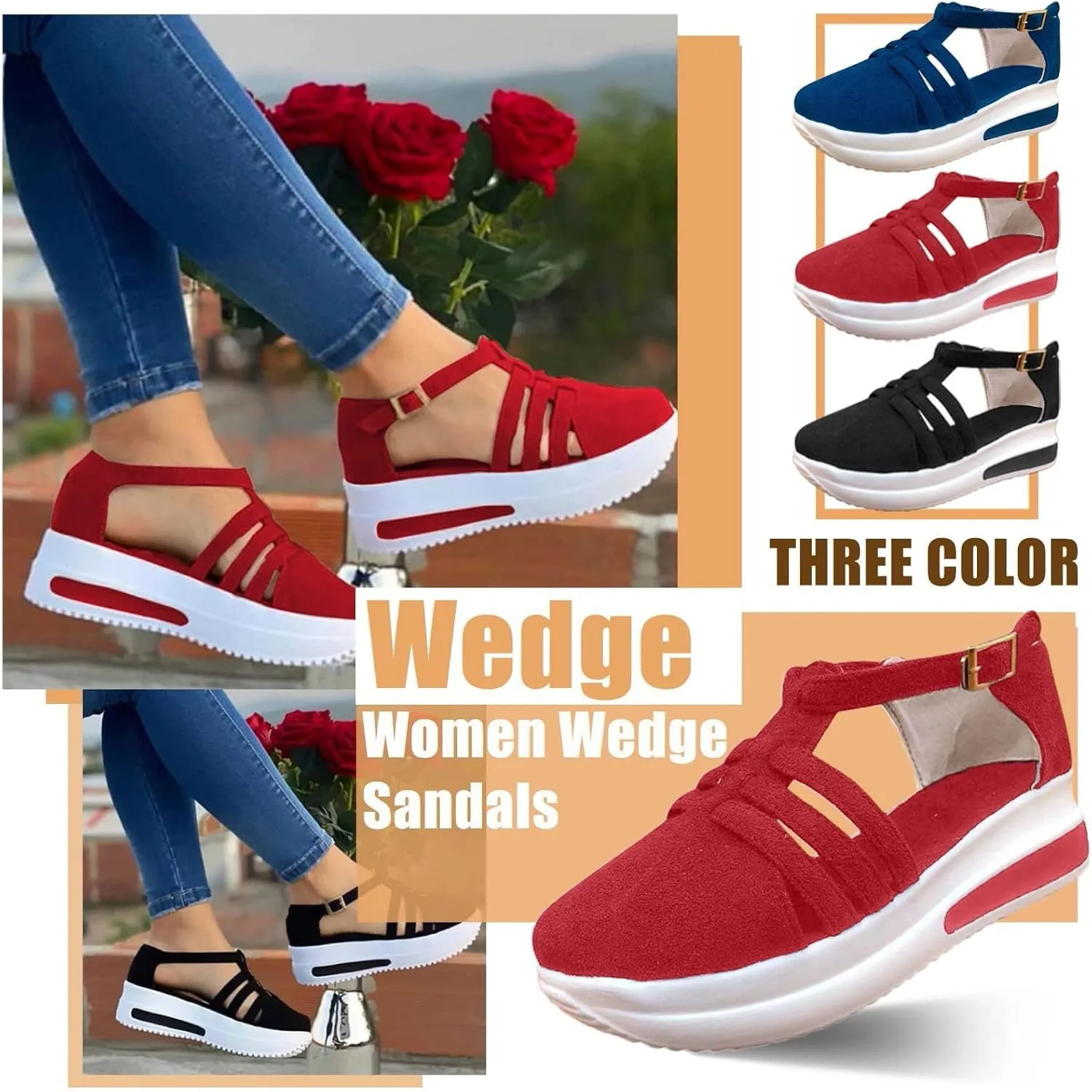 Cathalem Sandals Women Dressy Summer Casual Closed Toe Sandals Ankle Strap Closed Toe Espadrilles Wedge Sandals