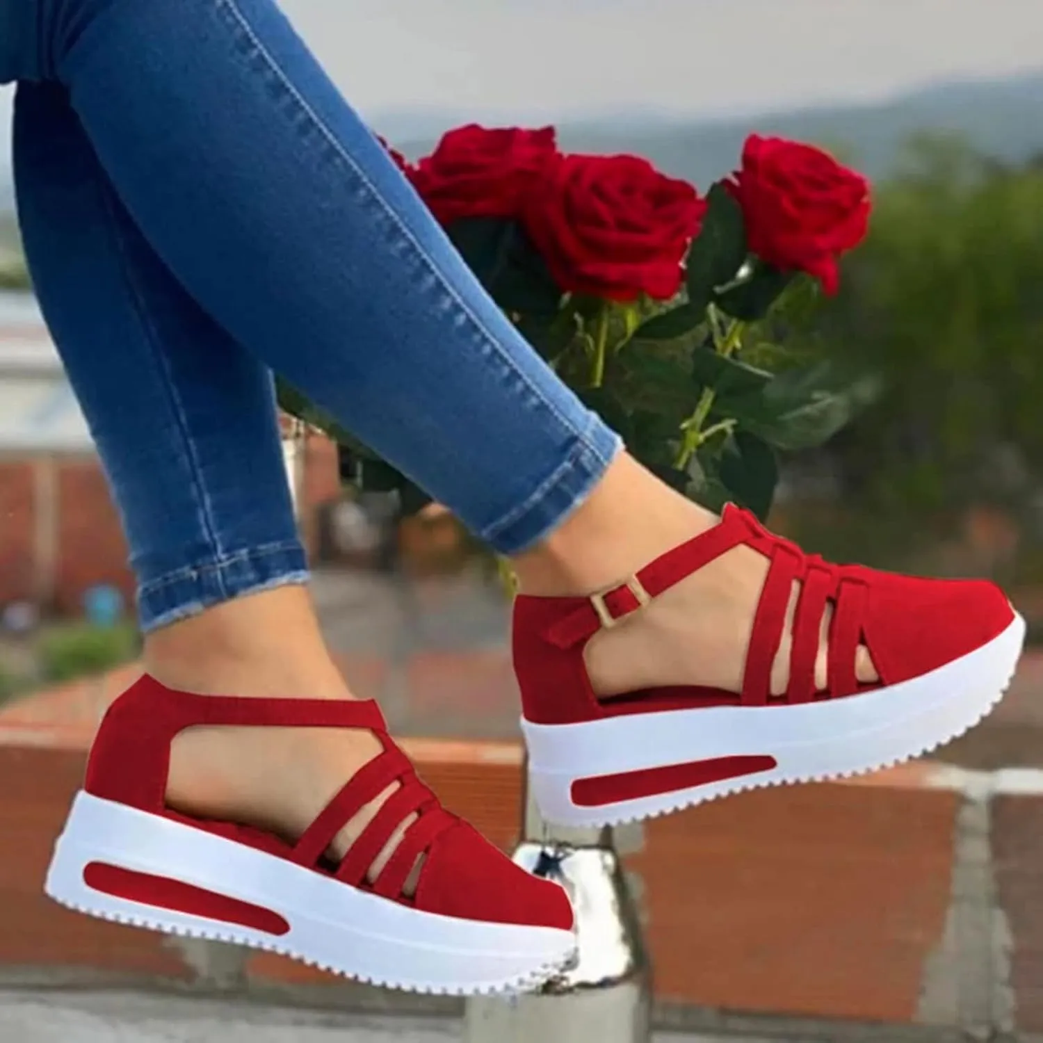 Cathalem Sandals Women Dressy Summer Casual Closed Toe Sandals Ankle Strap Closed Toe Espadrilles Wedge Sandals