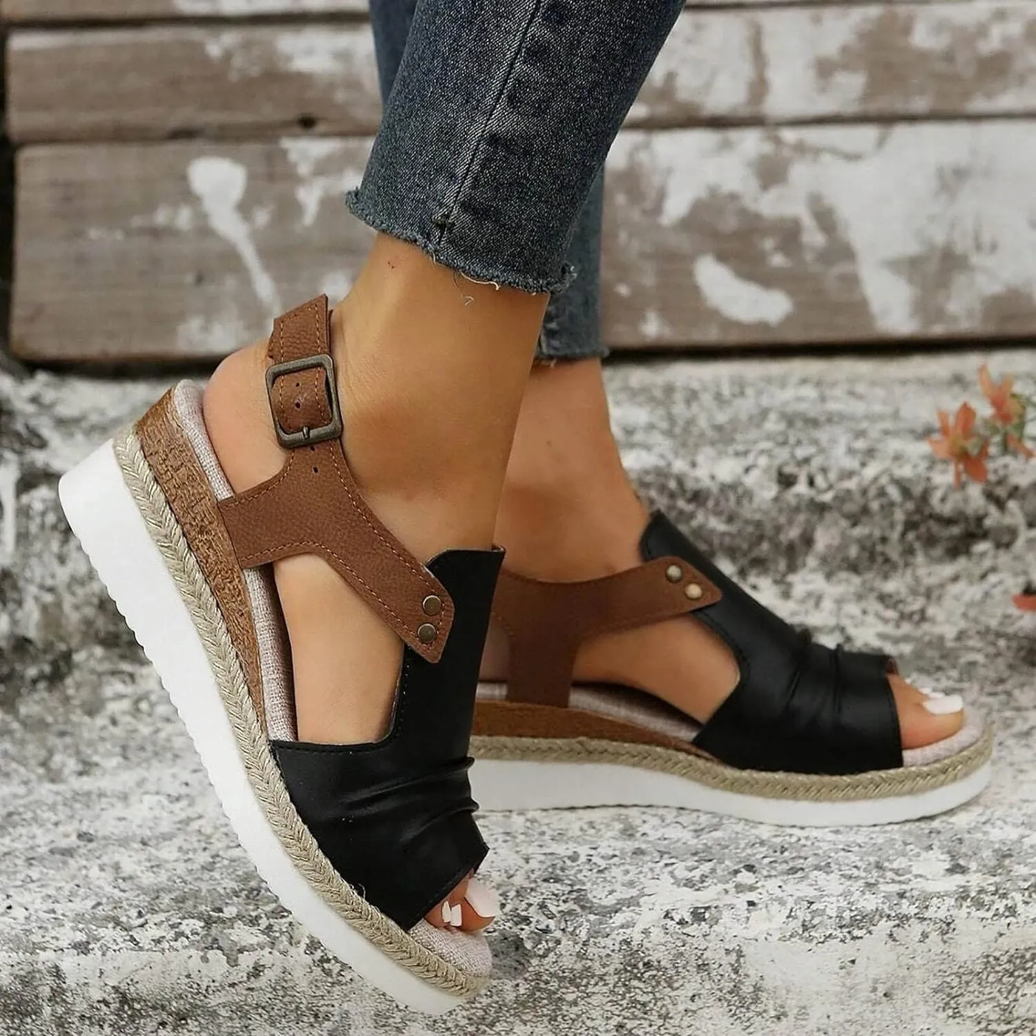 Cathalem Wedge Sandals for Women Open Toe Ankle Strap Wedge Heels Sandals Orthopedic Sandals Casual