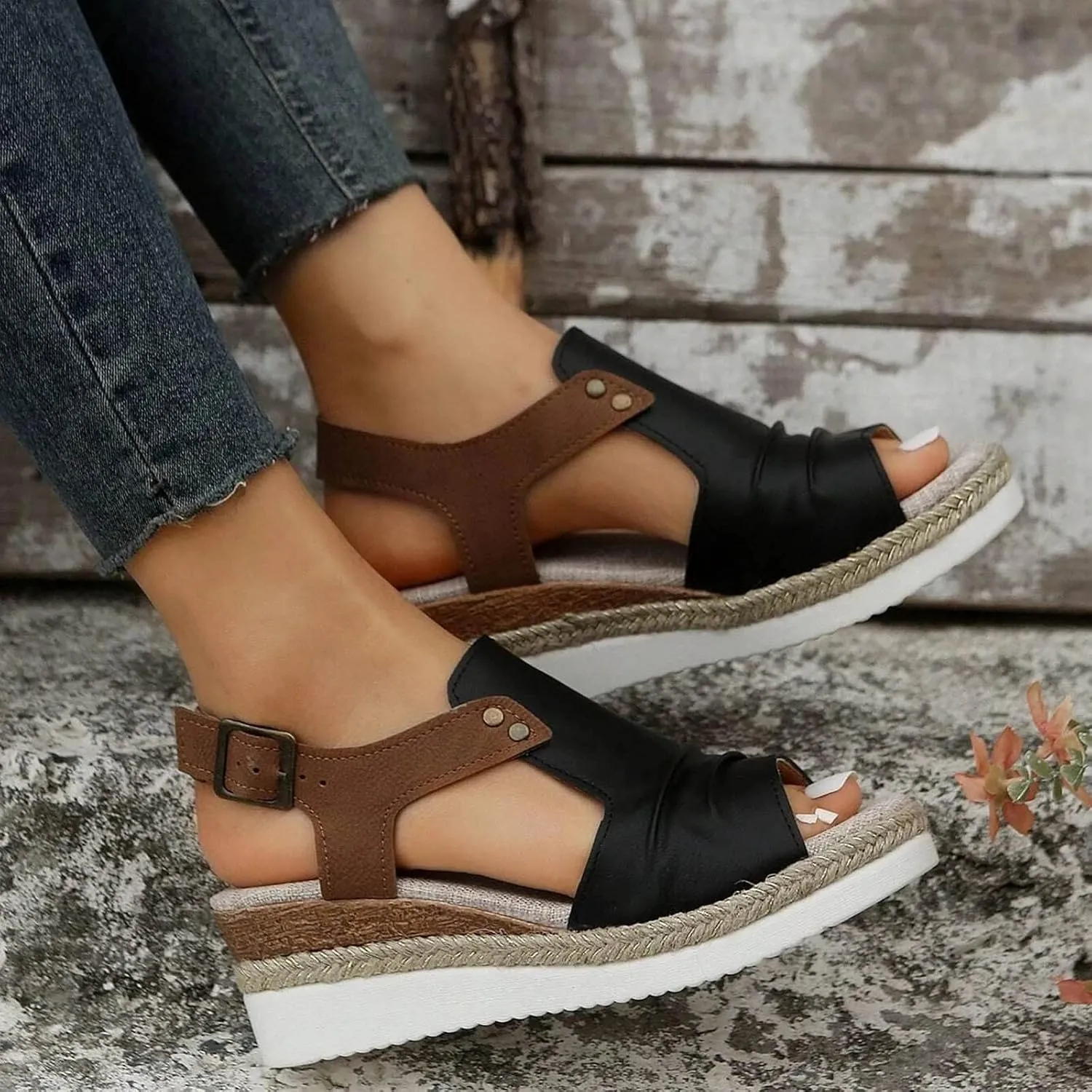Cathalem Wedge Sandals for Women Open Toe Ankle Strap Wedge Heels Sandals Orthopedic Sandals Casual